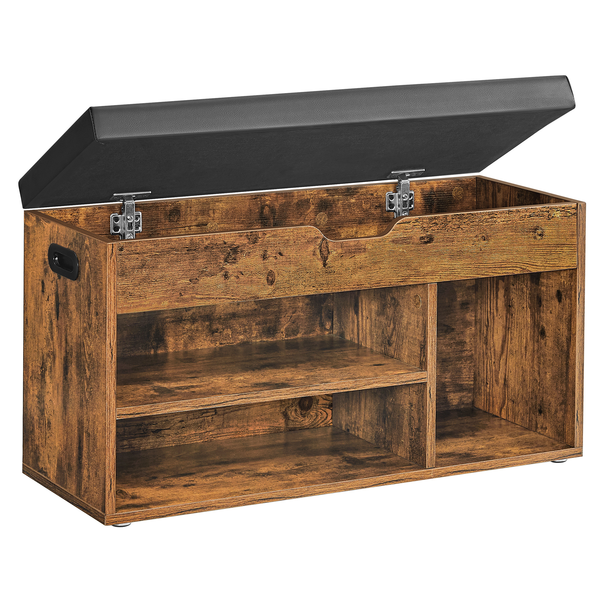 Vasagle - Banc À Chaussures Rembourré, Banc De Rangement, Rangement Caché, Étagères, Meuble D'Entrée, Capacité De Charge 136 Kg, 30 X 80 X 44 Cm, Marron Rustique Et Noir D'Encre