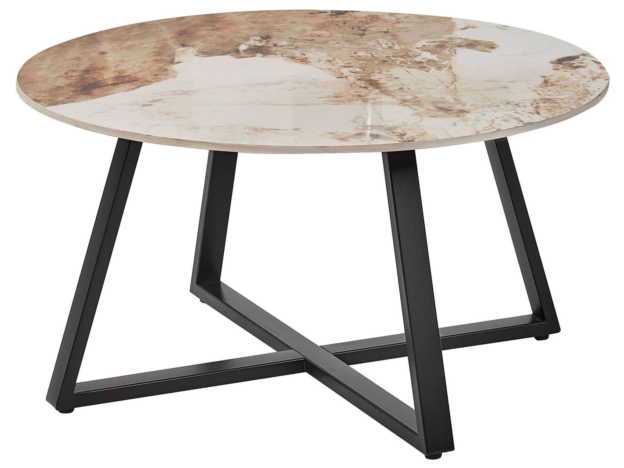 Table Basse Moderne Plateau En Céramique Cadre En Métal Rond Effet
