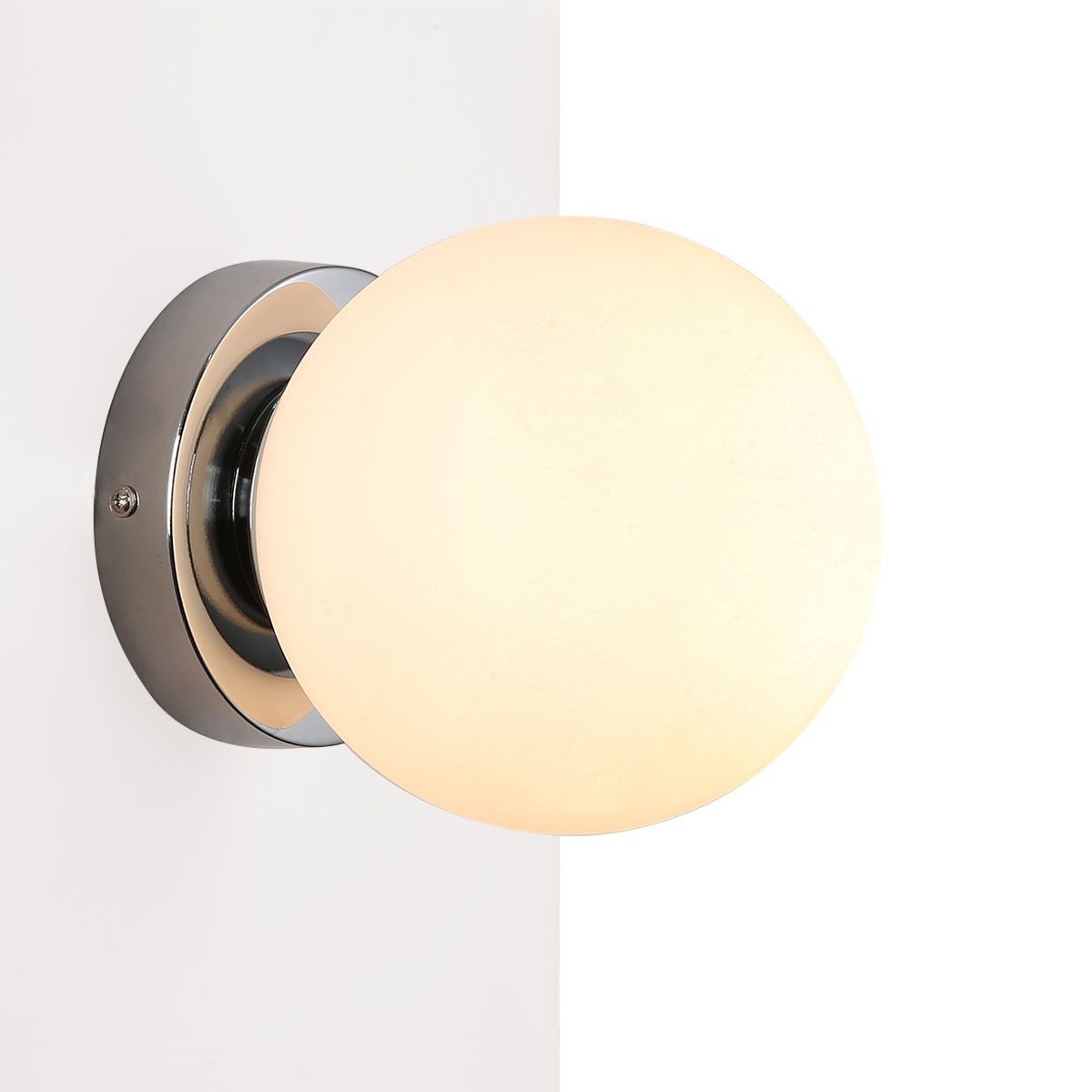 Applique Murale Globe En Verre 'ava' - E27 - Ip44 - Chromé