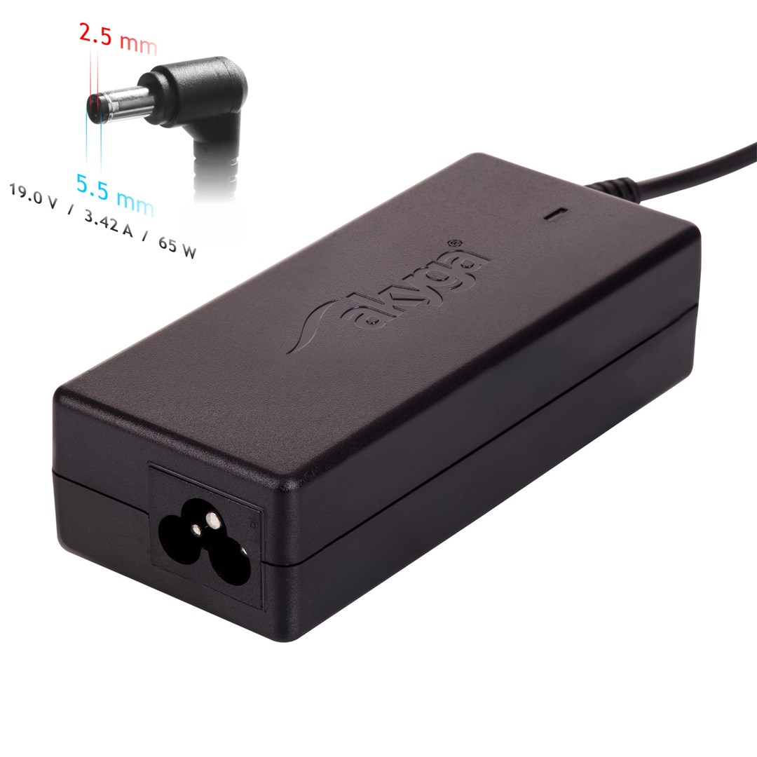 Akyga Schwarz Ak-Nd-01 Laptop-Netzteil Für Asus, Hp, Toshiba, 19 V, 3,42 A, 65 W, 5,5 X 2,5 Mm