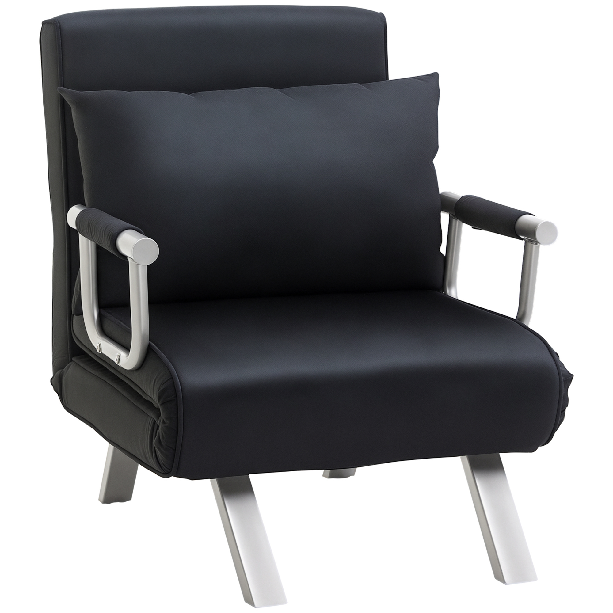 Homcom - Schlafsofa Schlafcouch Mit Verstellbarer Rückenlehne, Wurfkissen, Sofa Mit Schlaffunktion, Samtoptik, Armlehne, Gästebett, Klappsessel Für Wohnzimmer, Schlafzimmer, Schwarz