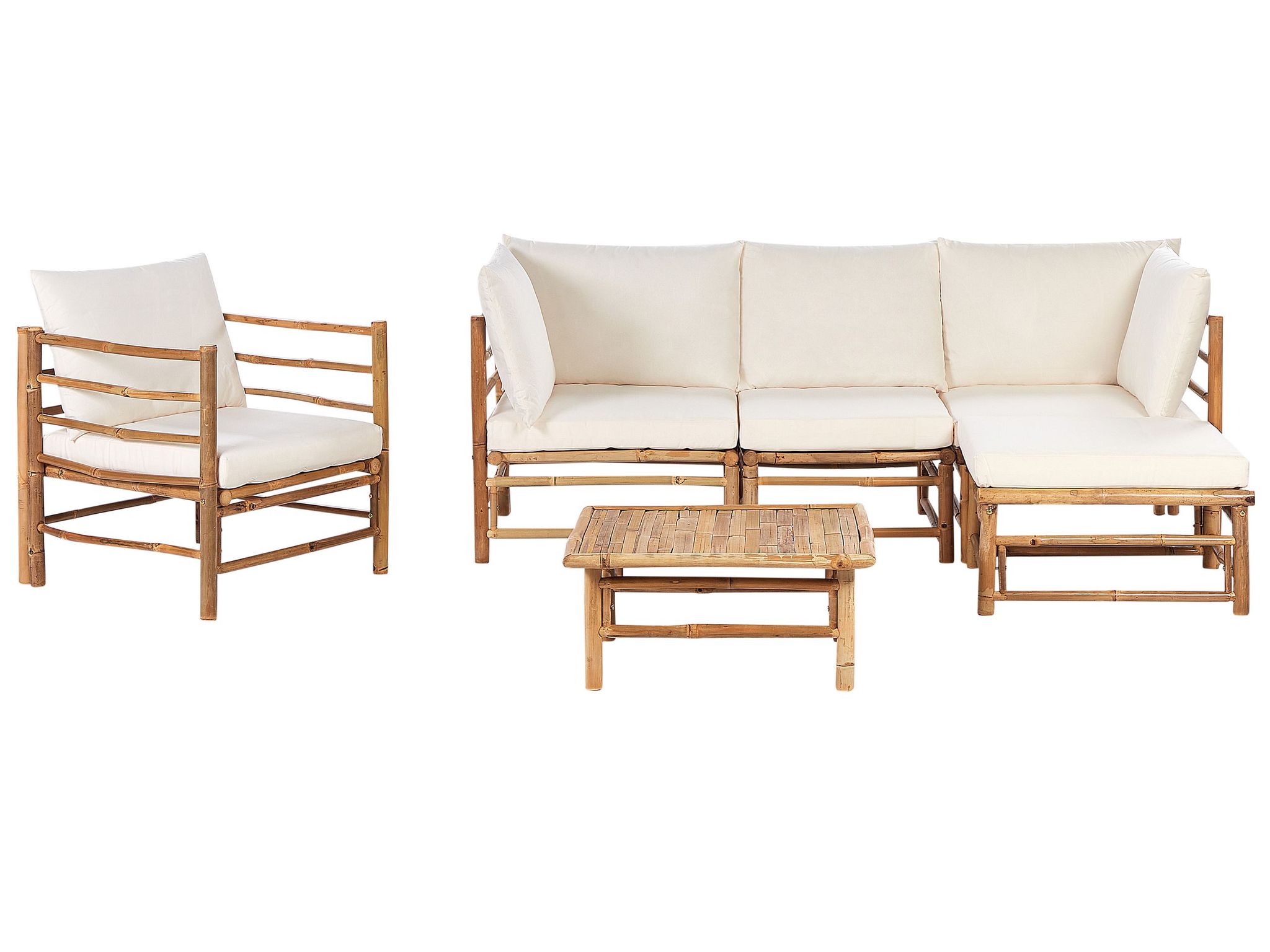 Beliani Garden Lounge Set With Table 5 Seater Cerreto Left Hand Bamboo Wood Off-white