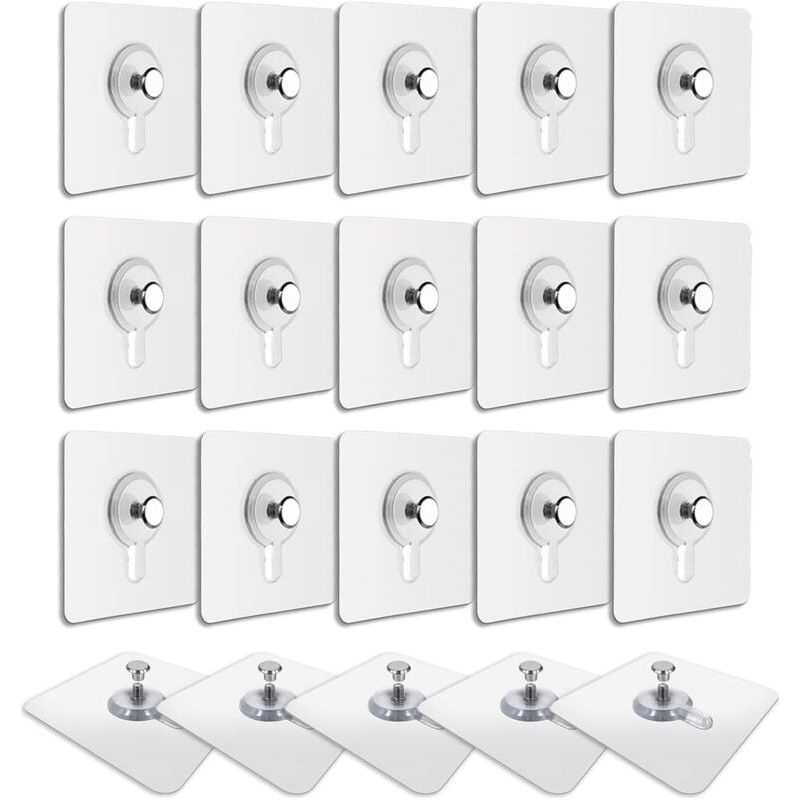 Crochets adhésifs transparents sans perçage pour surfaces lisses, jusqu'à 2 kg, lot de 20