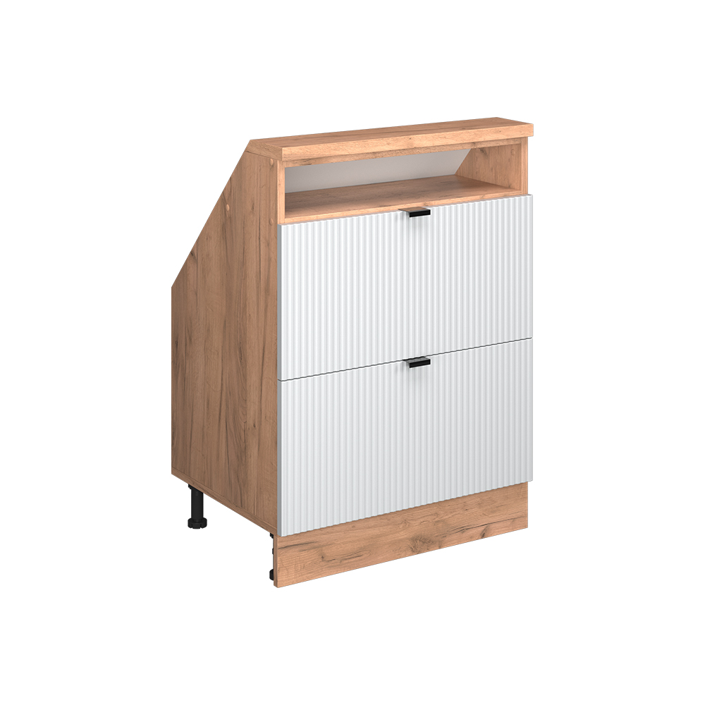 Dachschrägenschrank Rion, Weiß Riffel, 60 X 81.6 Cm Mit 2 Schubladen, Vicco