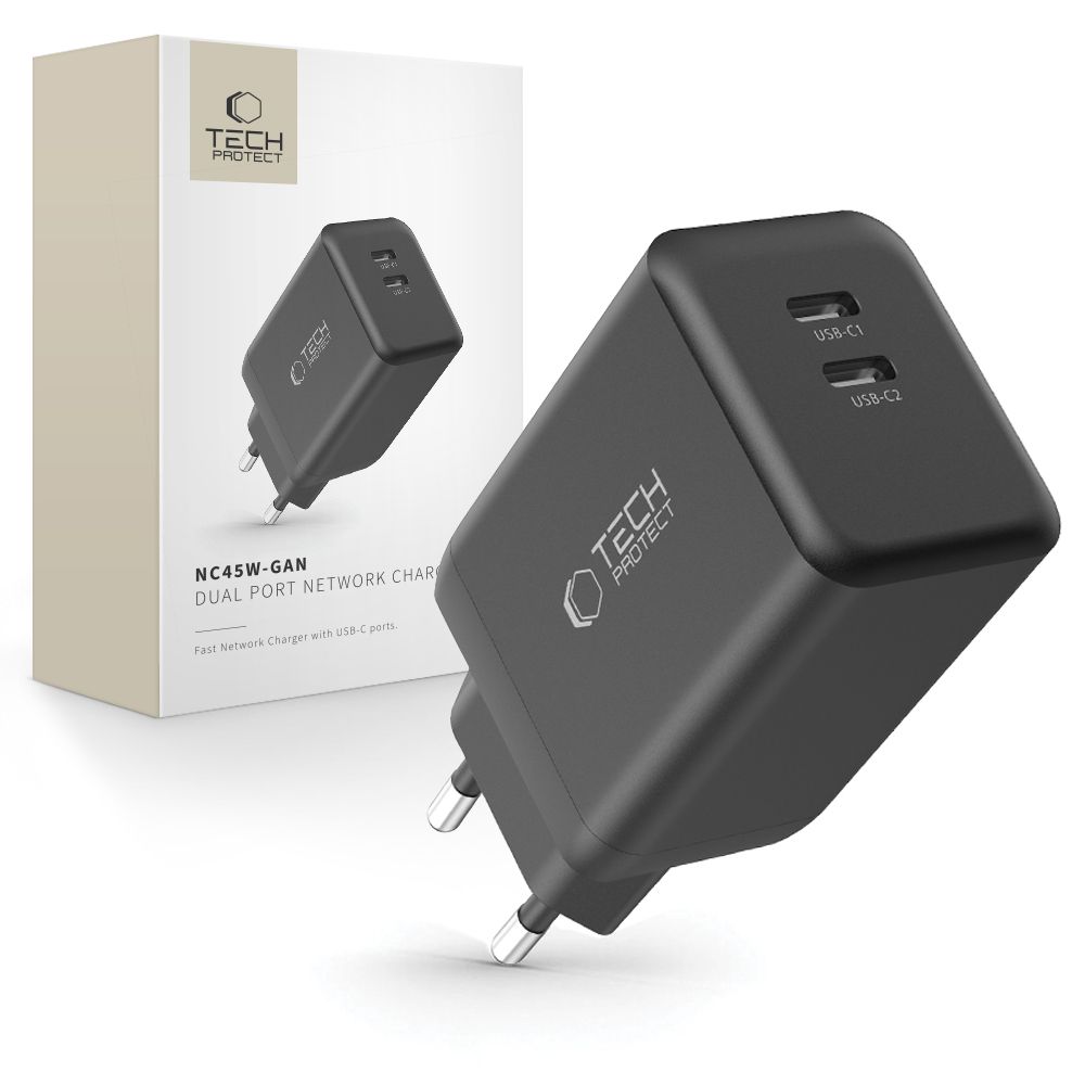 Oem Tech-Protect Nc45w-Gan 2-Port-Netzwerkladegerät Pd45w Schwarz