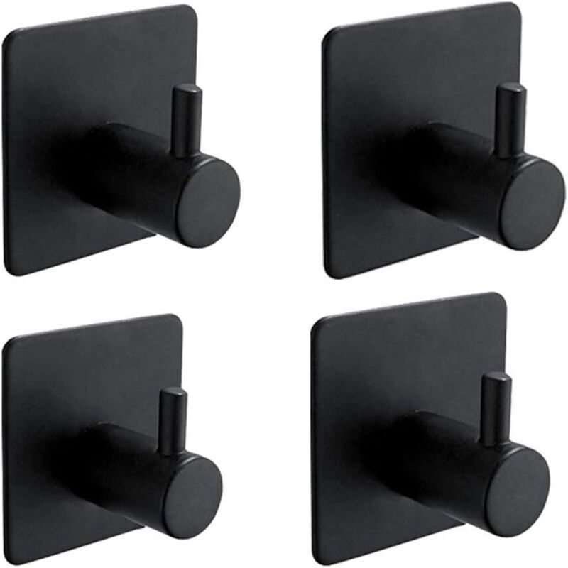 Crochets adhésifs sans perçage en acier inoxydable brossé noir, pour salle de bains et cuisine, lot de 4