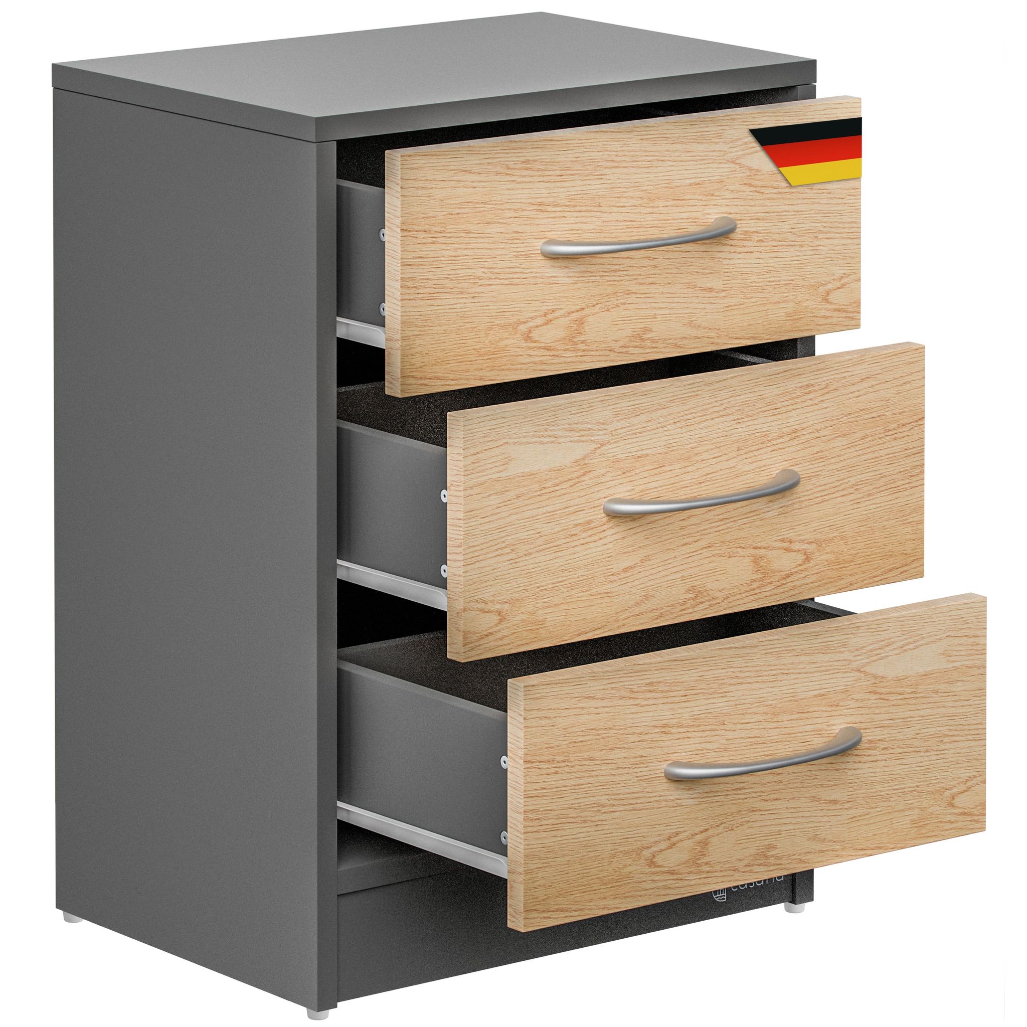 Nachttisch Eloise 3 Schubladen Kabelführung Wandbefestigung Boxspringbett Schlafzimmer Nachtschrank Nachtkonsole Nachtkommode Holz 54x39x28cm Holz-grau - Casaria