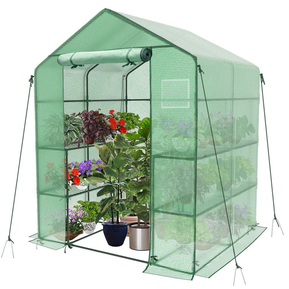Serre De Jardin Avec Étagères 143x143x195cm Vert - Bâche Renforcée
