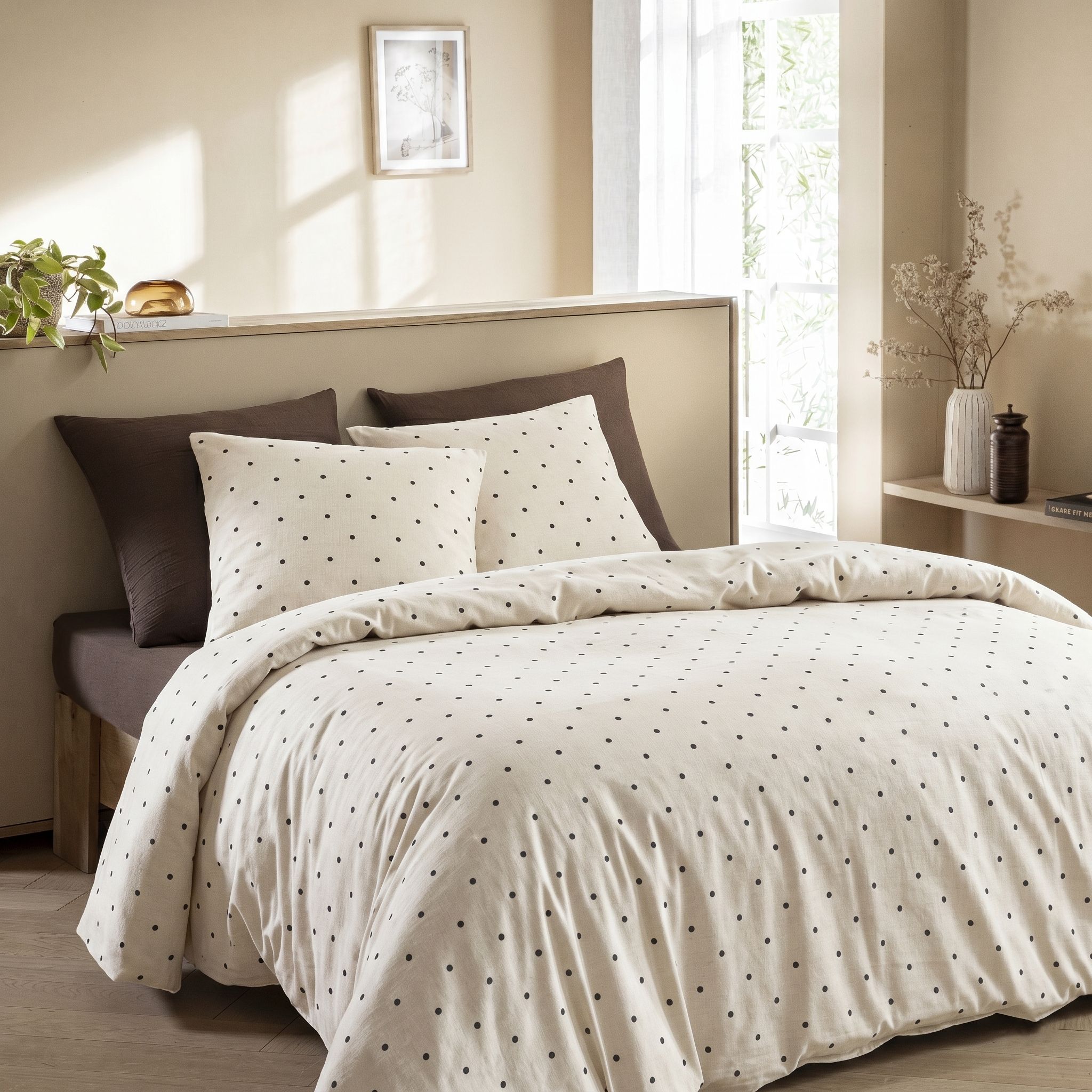 Parure De Lit 240x220 Coton Terre De Nuit Pois - Pois