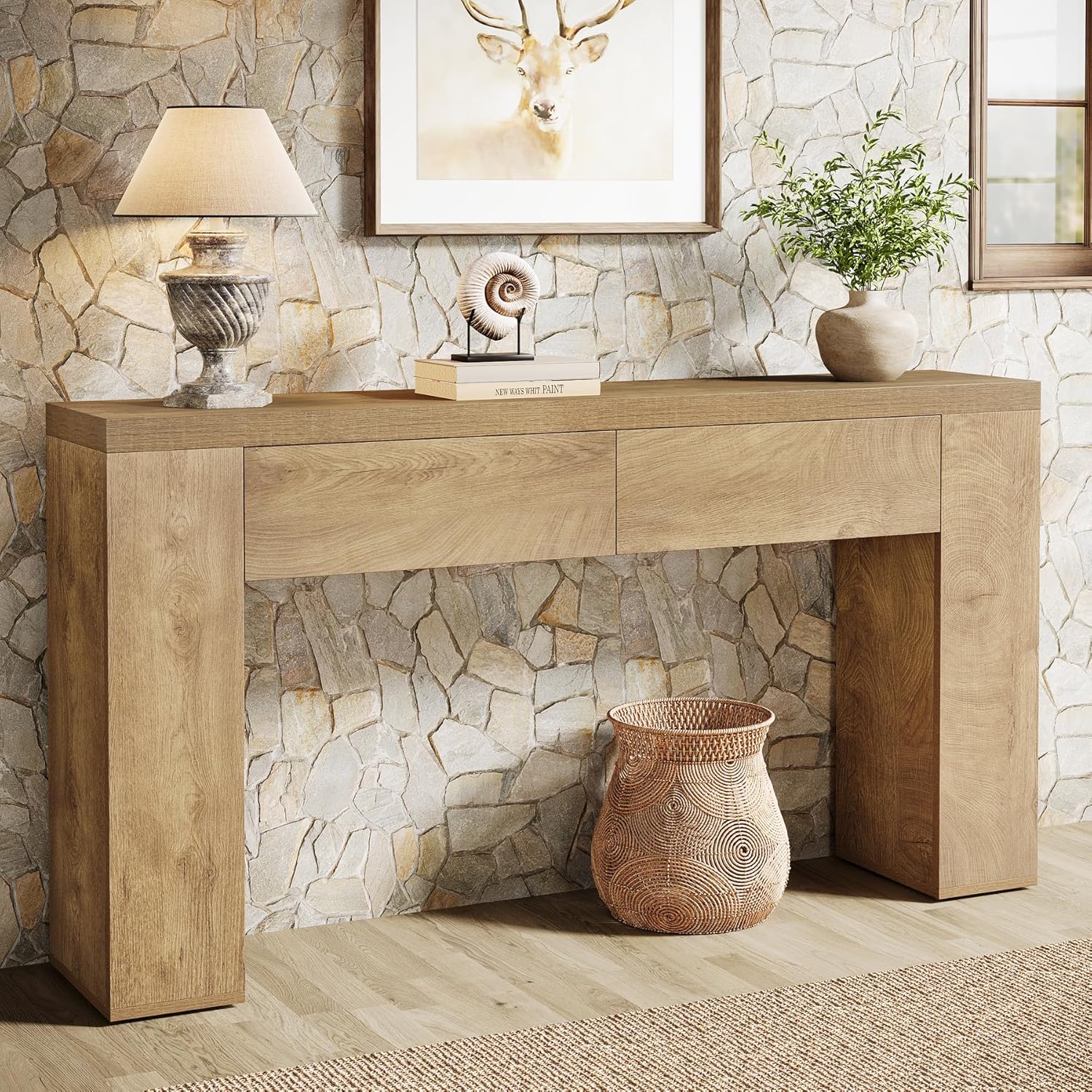 Tribesigns – Table Console Étroite 160 Cm – 2 Tiroirs – Bois Moderne