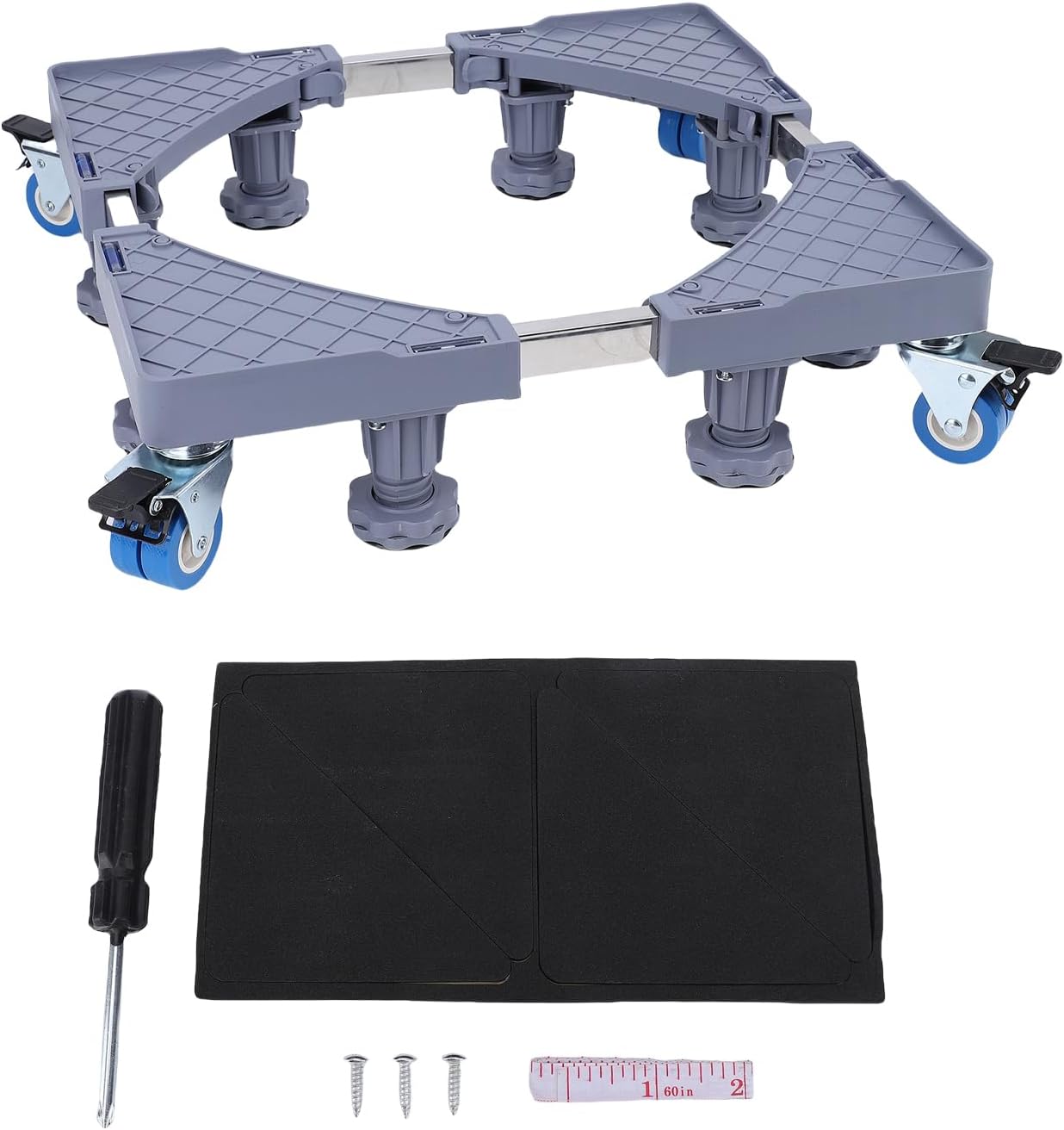 Support mobile pour réfrigérateur réglable, ABS, charge 180 kg, 8 pieds et 4 roues