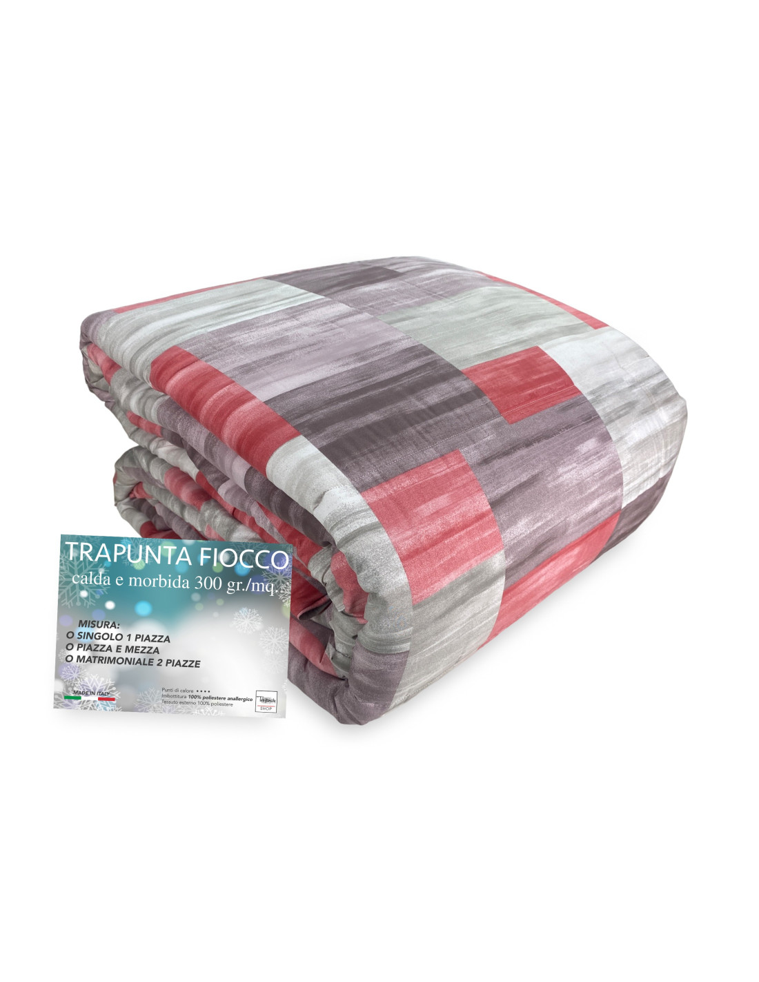 Trapunta Fiocco Quadri Rossi Piumone Invernale Made In Italy 2 Piazze