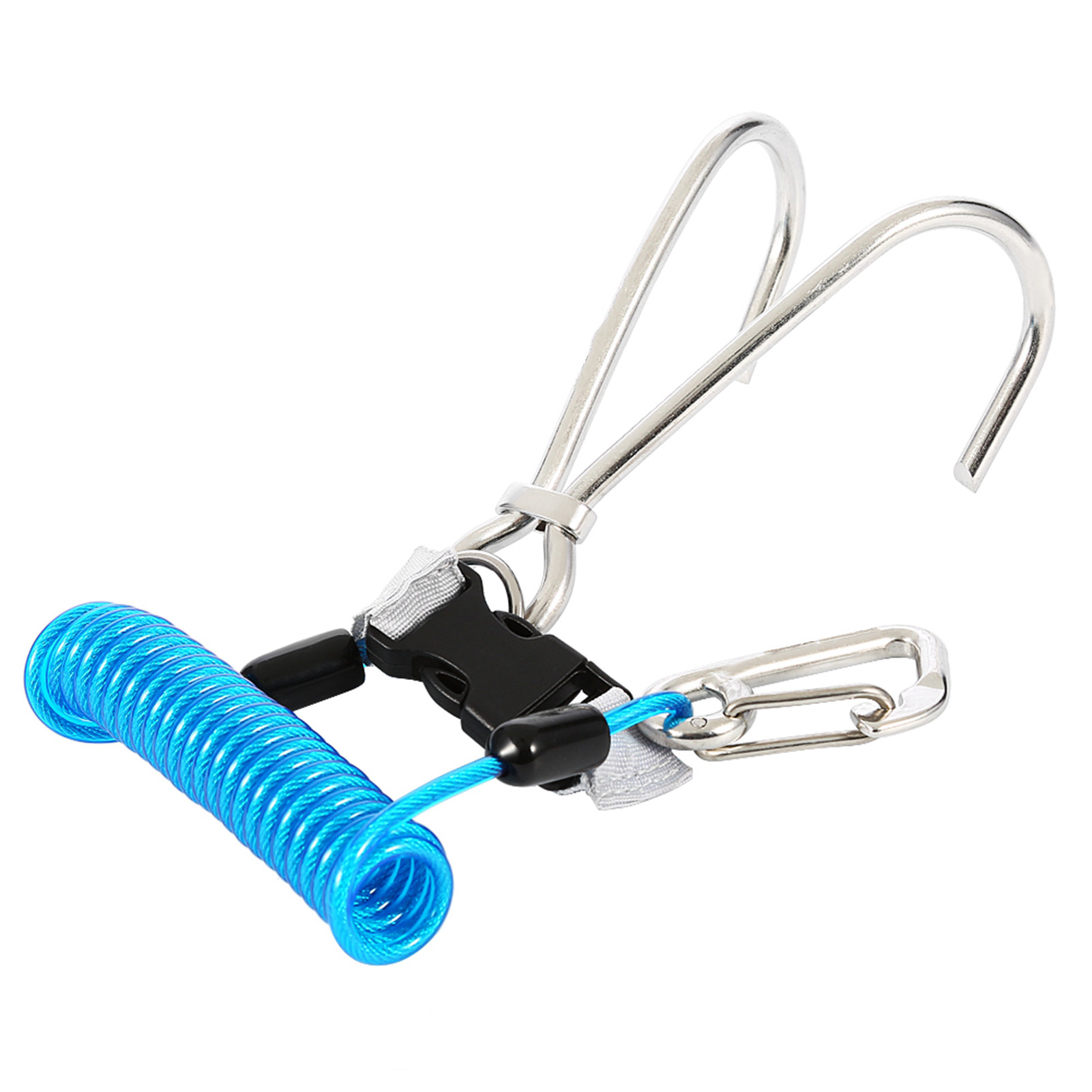 Crochet de récif en acier inoxydable 316, 13,5 cm, cordon élastique 1,5 m, bleu