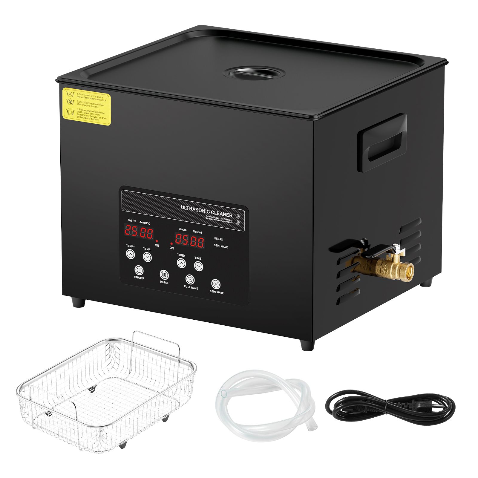 Nettoyeur à ultrasons 40 kHz avec chauffe 80 °C et mode dégazage, cuve 15 L en inox 304, panier et poignée