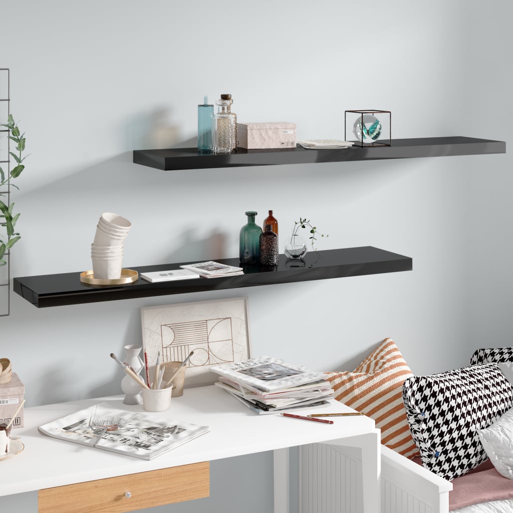Vidaxl Schwarz Floating Wall Shelves 2 Pcs High Gloss Black 120X23.5x3.8cm Mdf