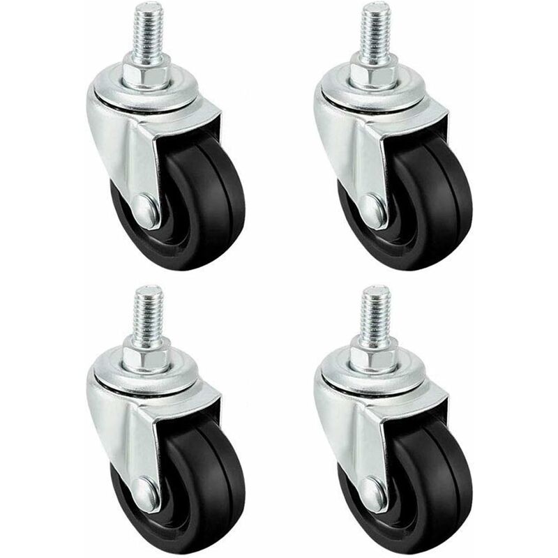 Roulette pivotante en caoutchouc 40 mm, tige filetée M8, lot de 4