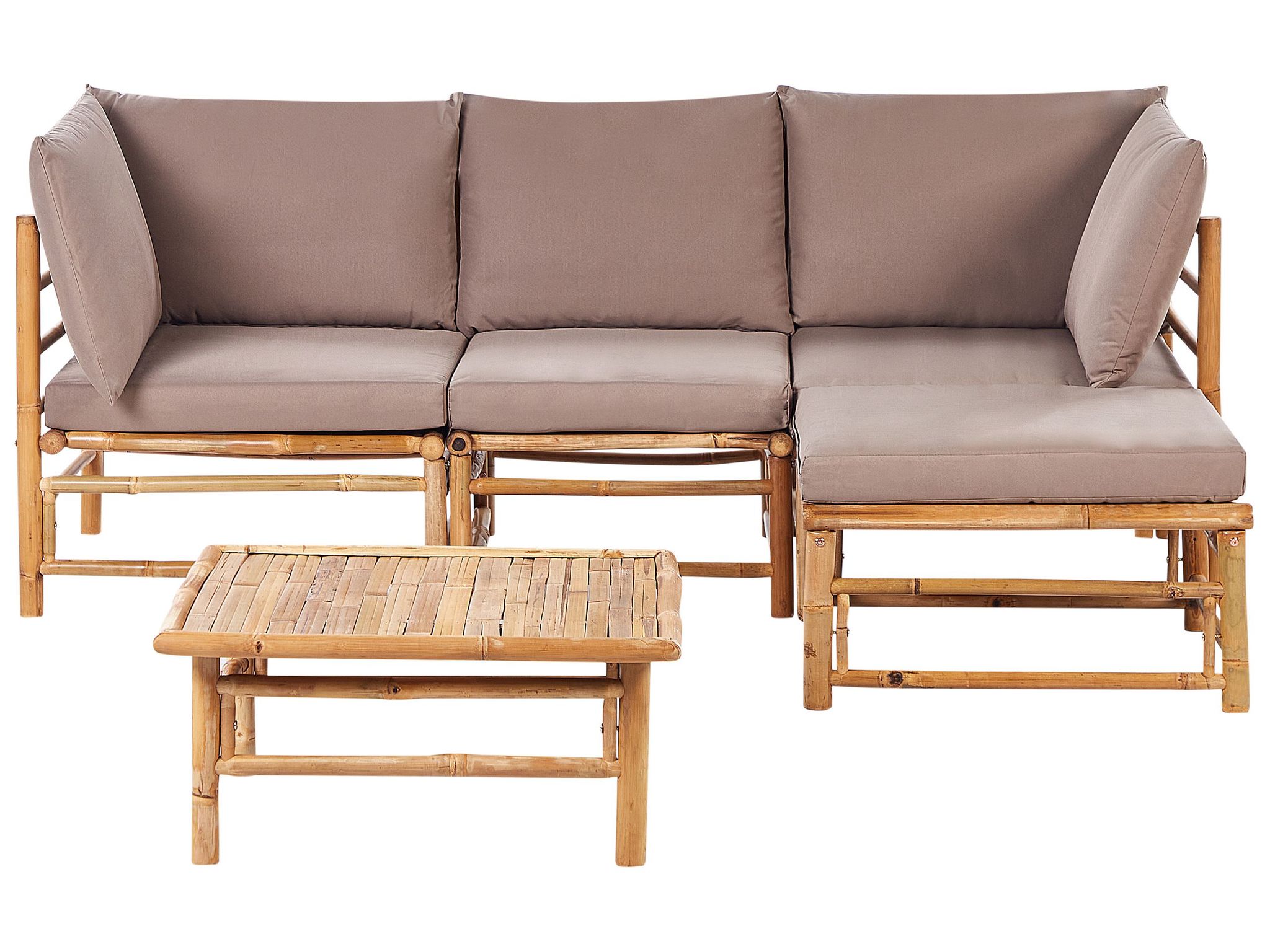 Beliani Garden Corner Sofa With Table 4 Seater Cerreto Left Hand Bamboo Wood Taupe