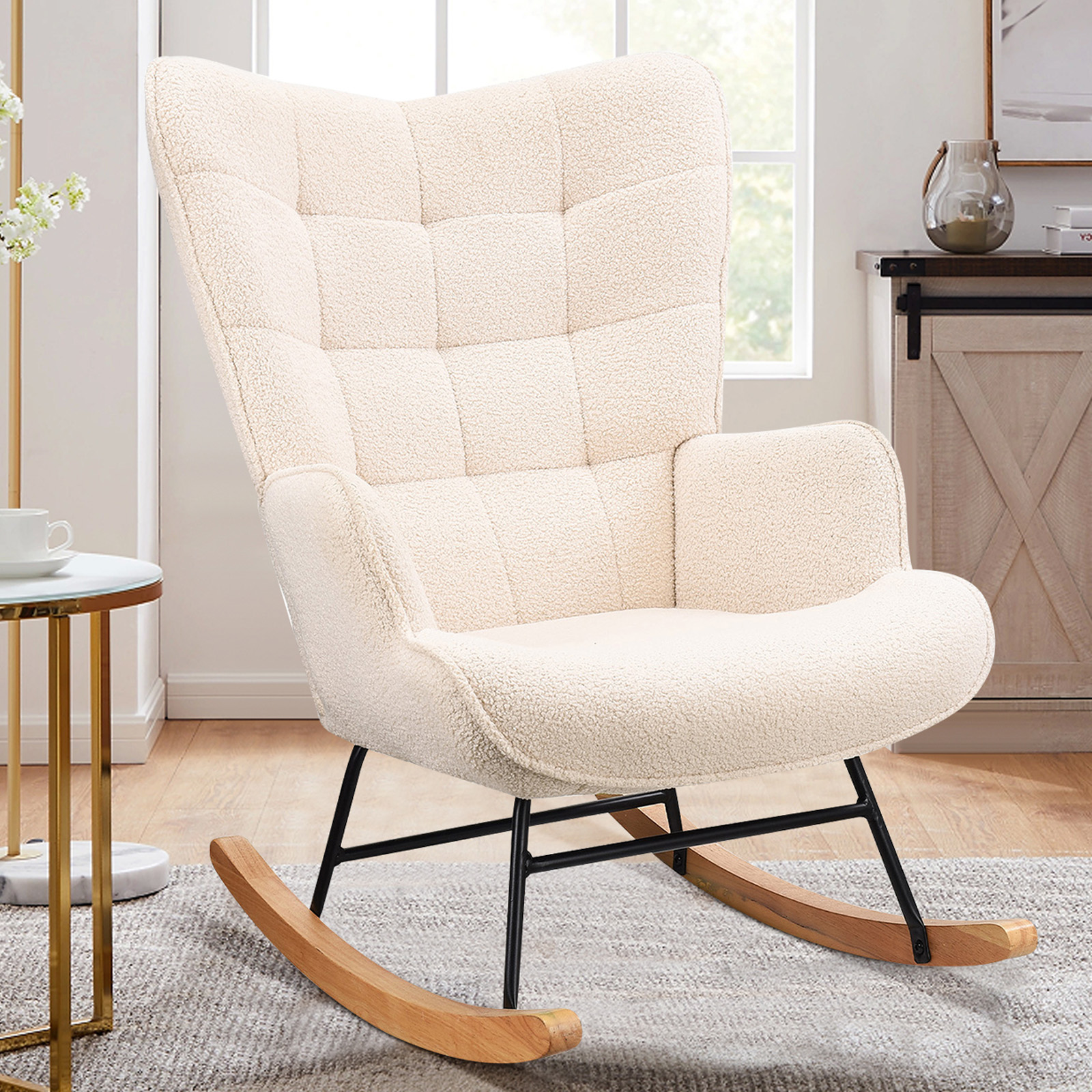Adwolt Fauteuil À Bascule - Beige - Scandinave - Rocking Chair - Pieds