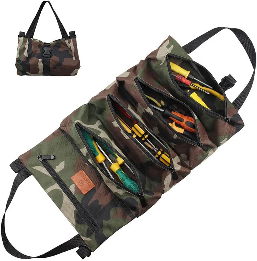 Sac à outils enrouleur 5 poches zippées en tissu Oxford, organisateur de voiture, AQUAFORGE