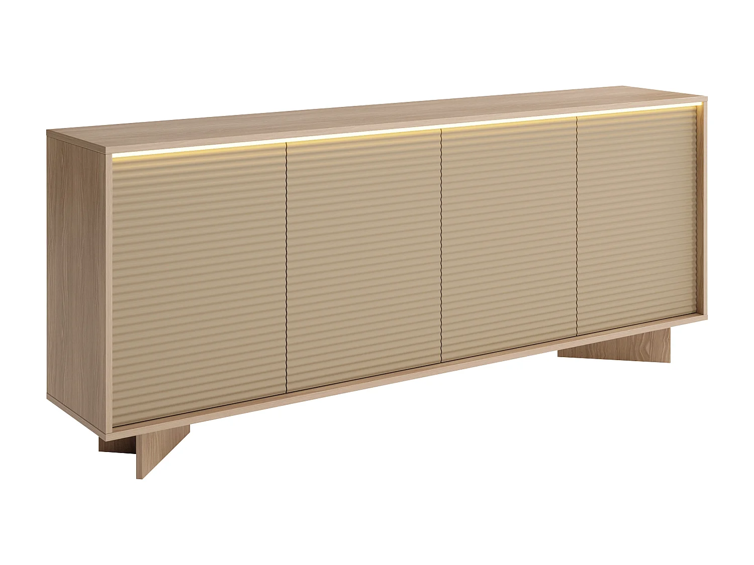 Buffet 4 Portes Avec Leds En Mdf - Beige Et Naturel Clair - Mayrona