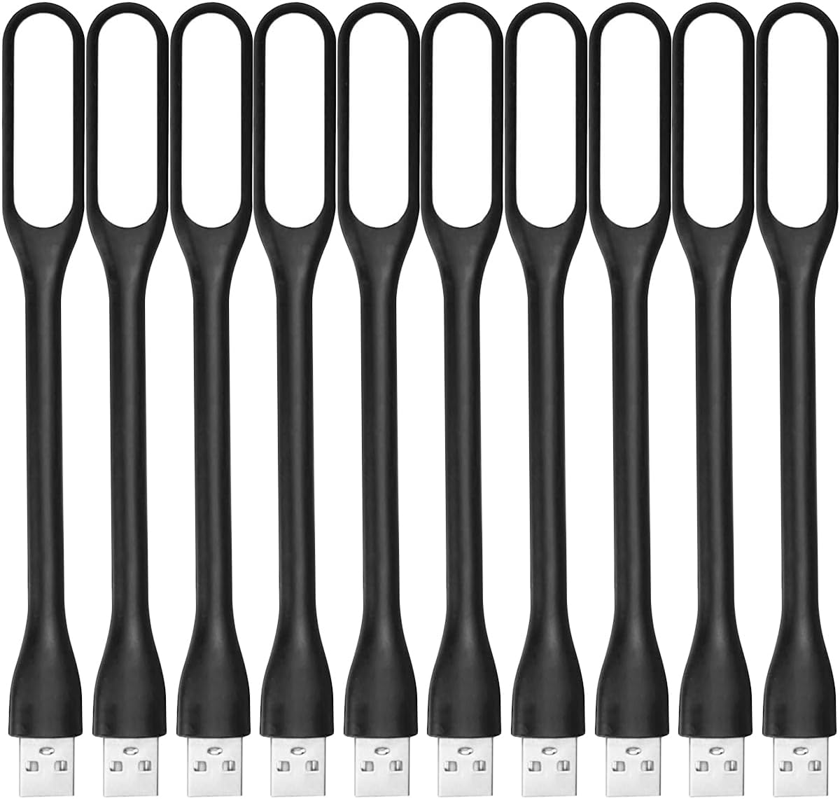 Set Di 10 Lampade Da Lettura A Led Usb Con Braccio Flessibile - Compatibili Con Power Bank, Laptop E Scrivania - Nero