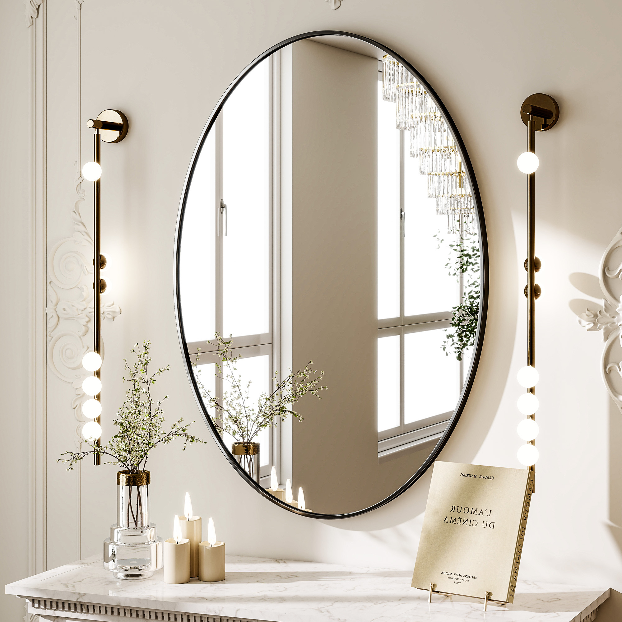 Koonmi Miroir Mural Ovale - 60 X 80 Cm - Miroir De Salle De Bain Mural
