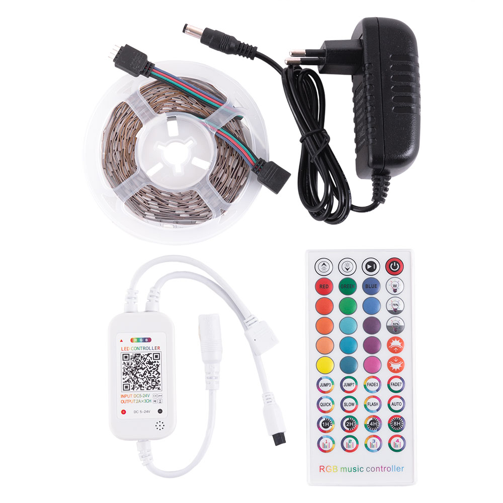 Greenice - Kit Striscia 36w 1.500lm 150 Led 5 Metri Rgb Blister Trasformatore, Controller, Controllo Bluetooth Ip20 40.000h [ca-kitrgb-5m]