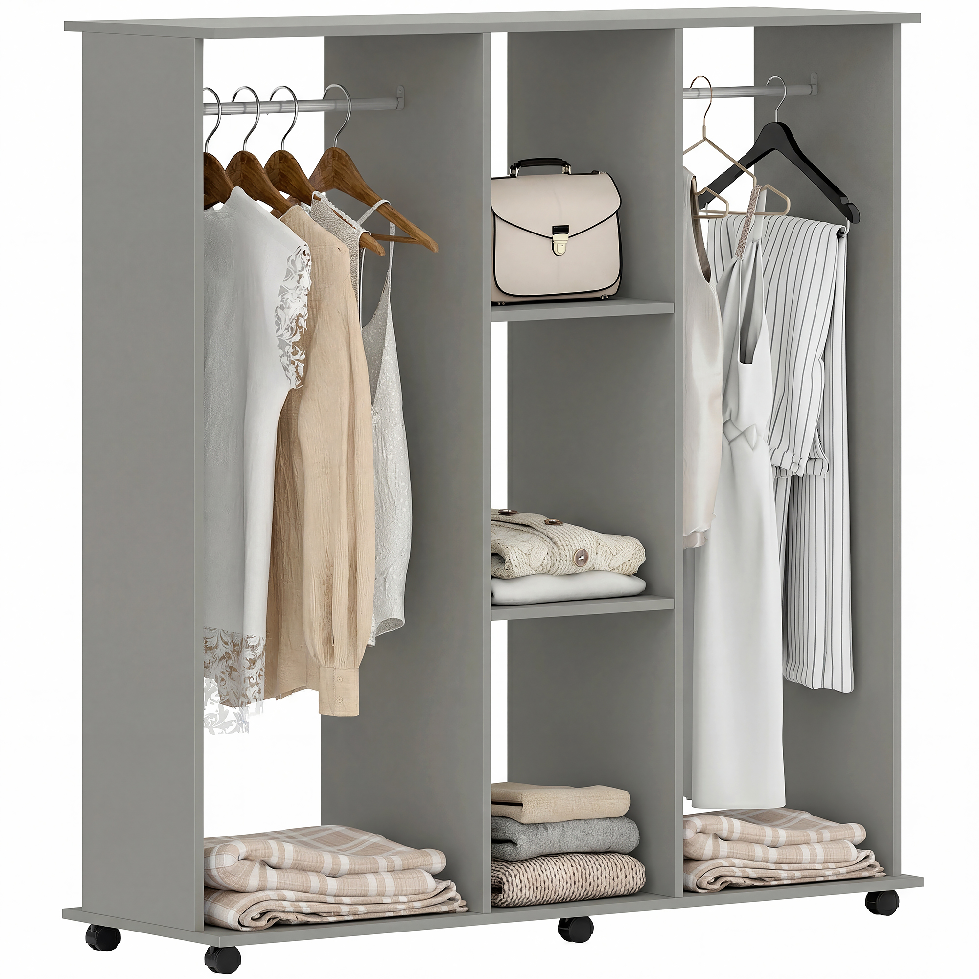 Armoire Penderie - Homcom - Mobile 6 Roulettes - 2 Barres De Penderie