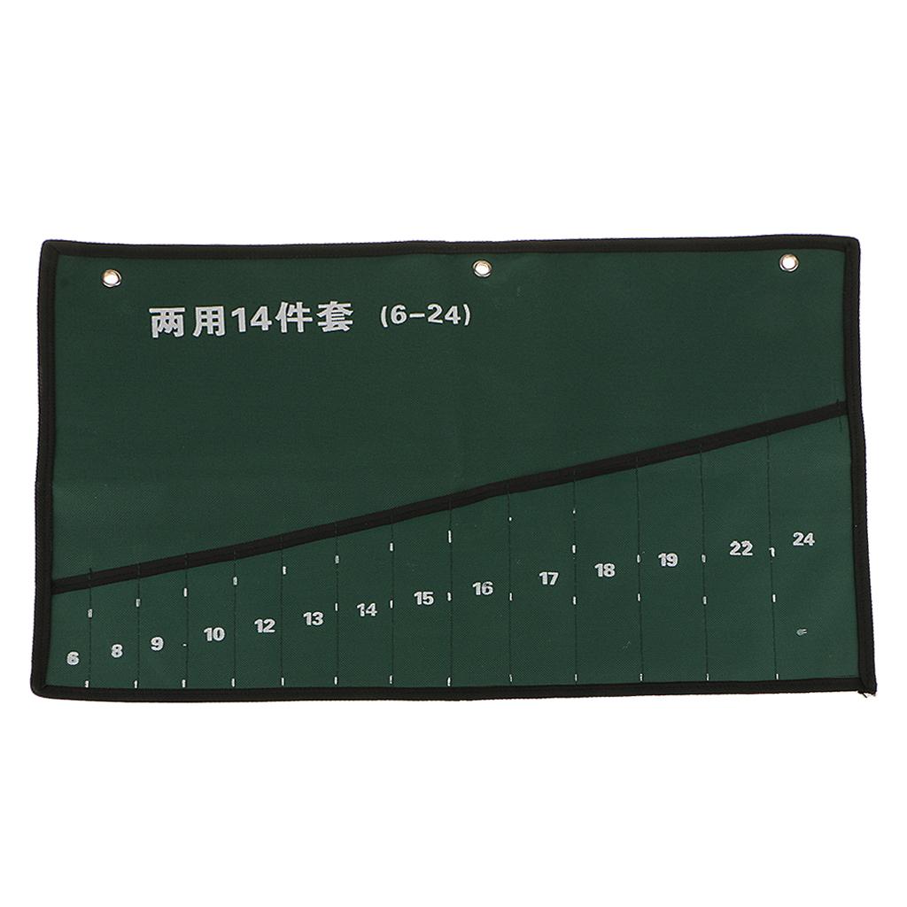 Rouleau à outils en toile, 14 pochettes, 53,5 x 34,5 cm, vert