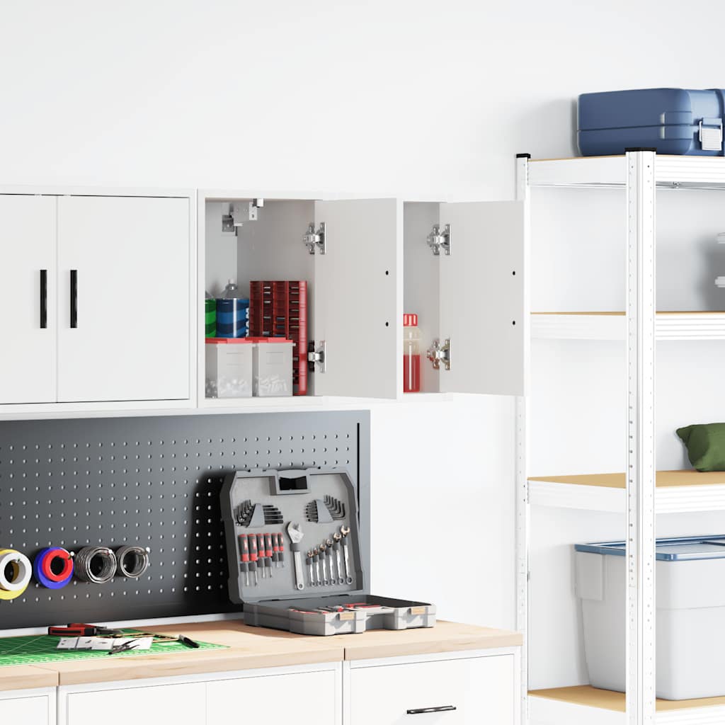 Armoire murale de garage en bois d'ingénierie, porte de rangement, lot de 2, blanc