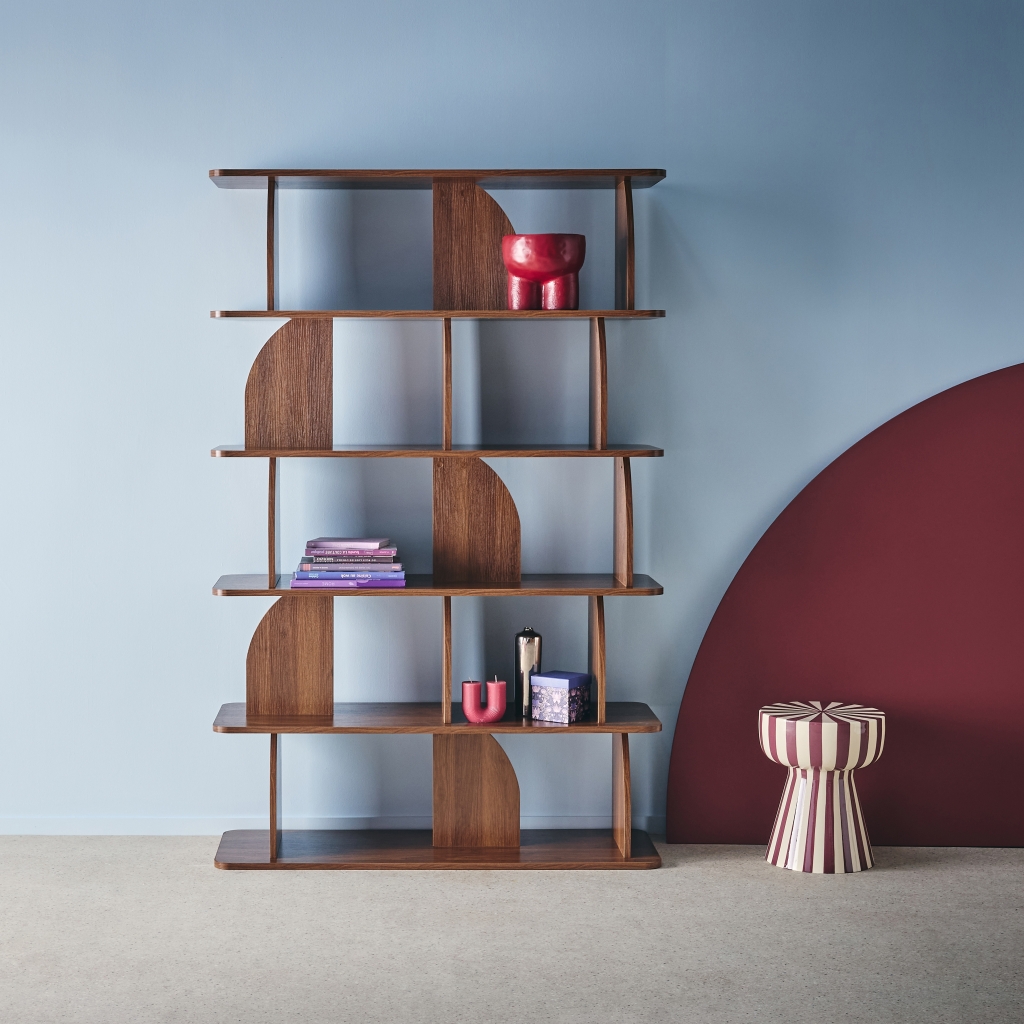 Etagère. Bibliothèque Exotique Décor Bois Noyer 5 Niveaux. Séparateurs