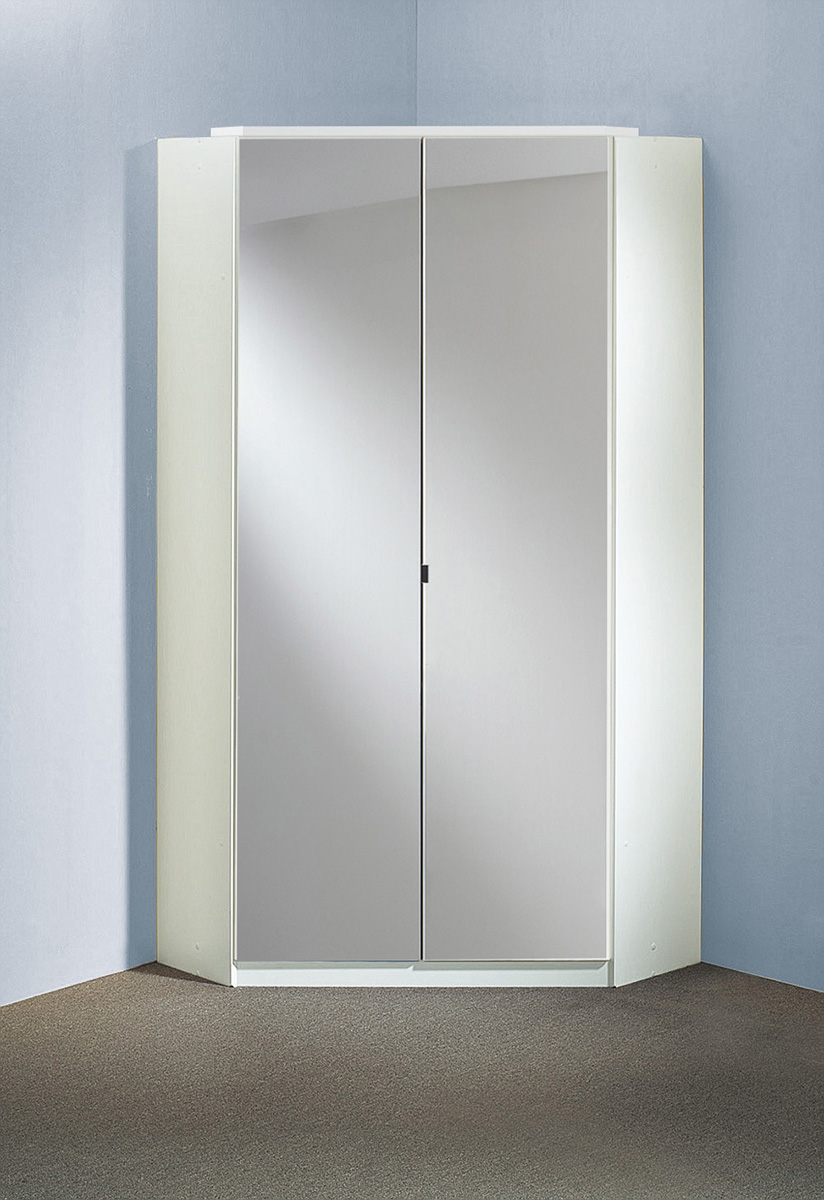 Pegane - Armoire D'Angle, Meuble De Rangement Avec Miroir Coloris Blanc Cassé, Blanc - Longueur 95 X Hauteur 198 X Profondeur 95 Cm