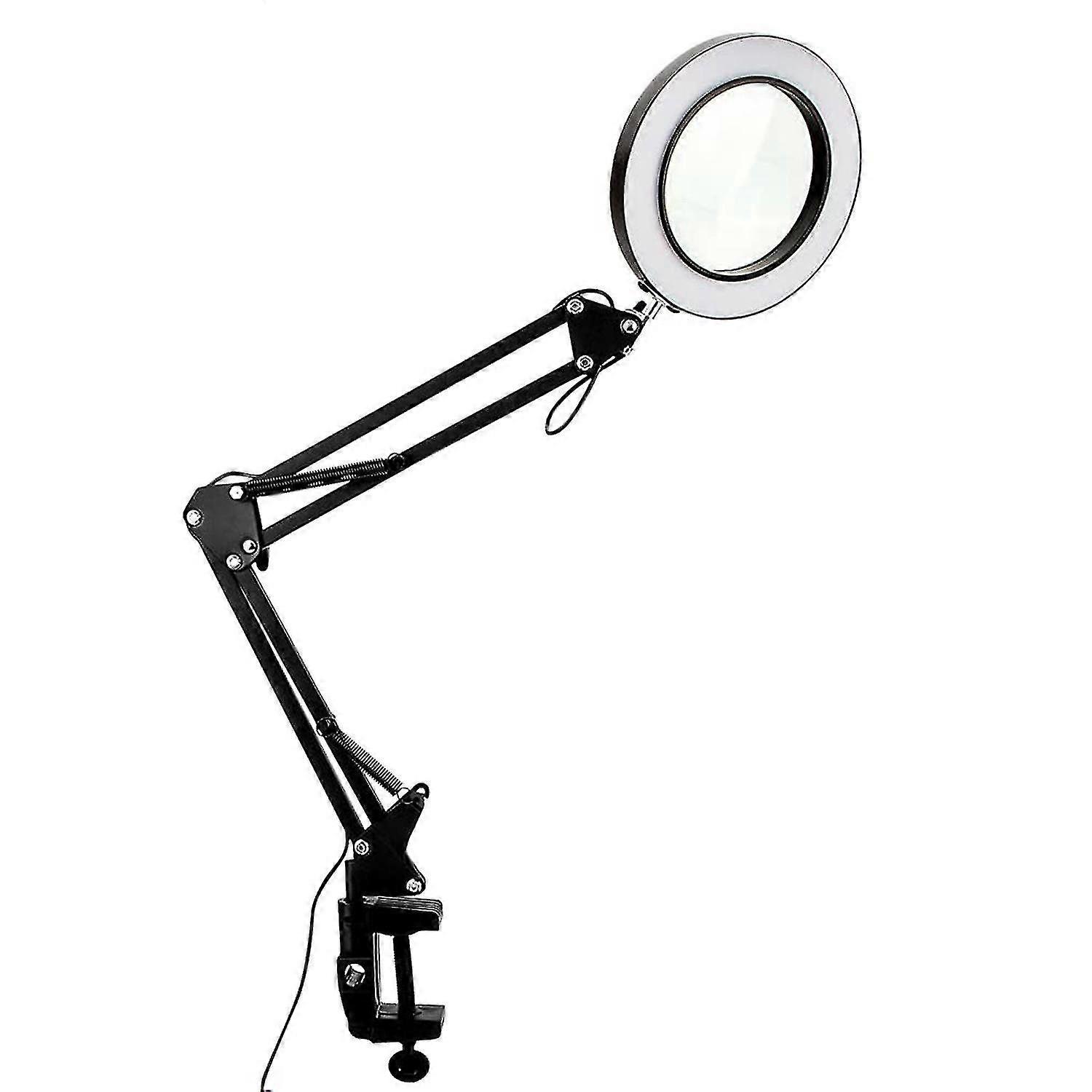 Lampe loupe avec pince, lentille optique 11 cm, grossissement 10x, 3 couleurs et 10 niveaux de luminosité, bras articulé 27 cm