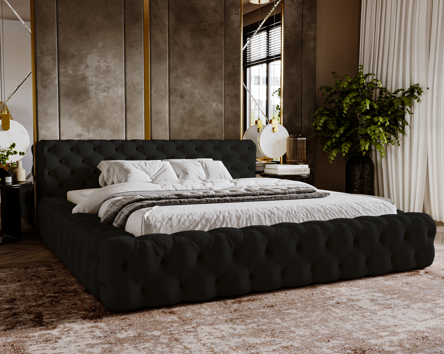 Emporius - Lit Double 180x200 Vigo - Lit Chesterfield Avec Tiroir De