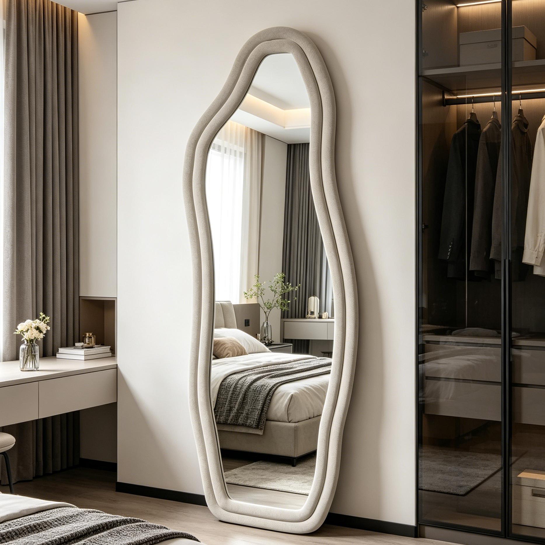 Miroir Sur Pied – Forme Organique Irrégulière – Cadre En Velours