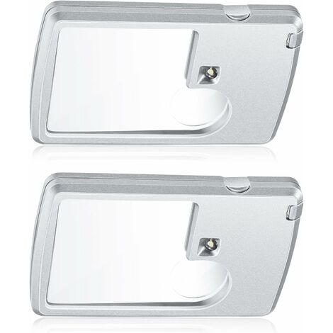 Loupe de poche format carte de crédit avec lumière LED, grossissement 3x et 6x, lot de 2