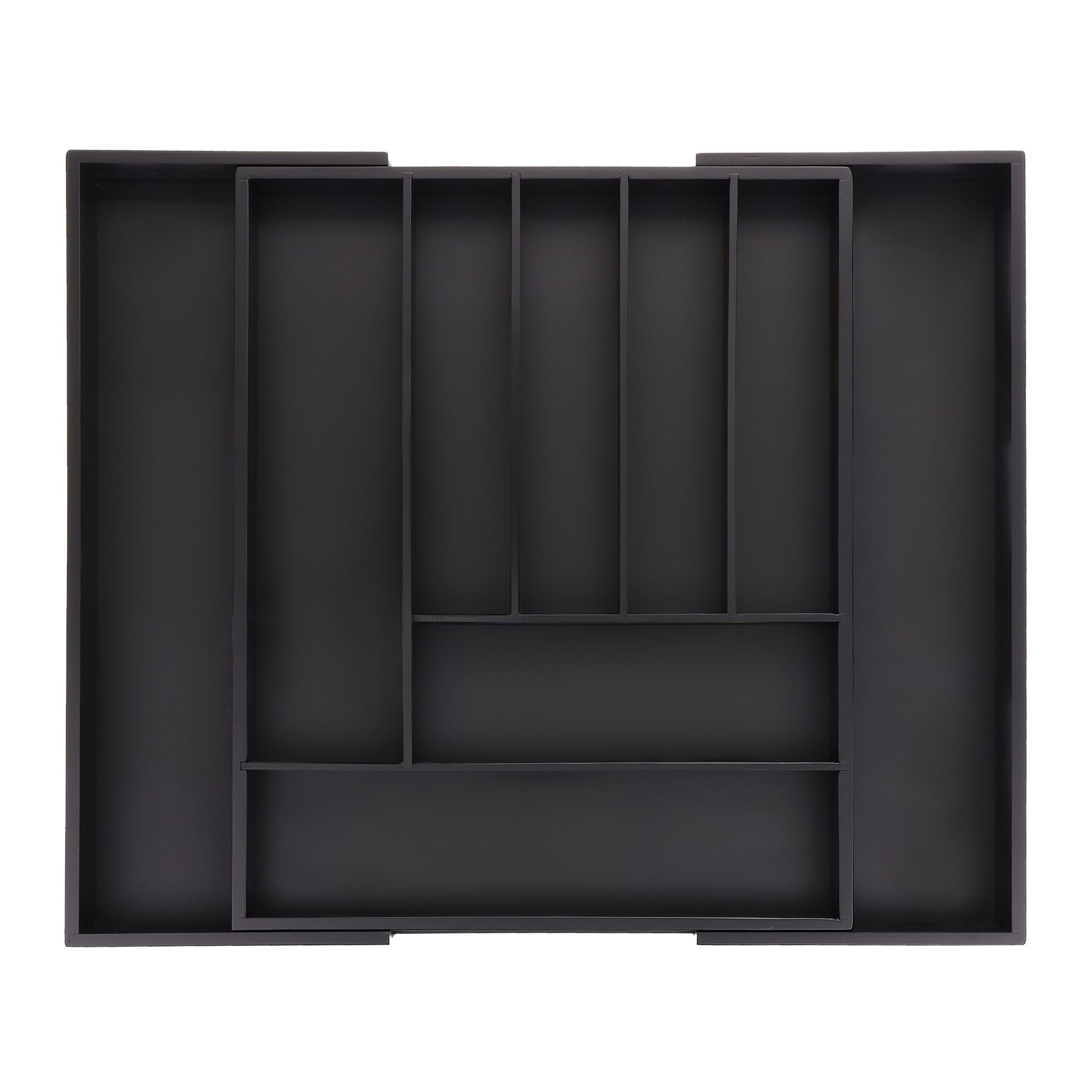 Portaposate Da Cassetto Allungabile, 5 X 33,5-49,5 X 44,5 Cm, 7-9 Scomparti, Organizer Per Posate, Bambù, Nero - Relaxdays