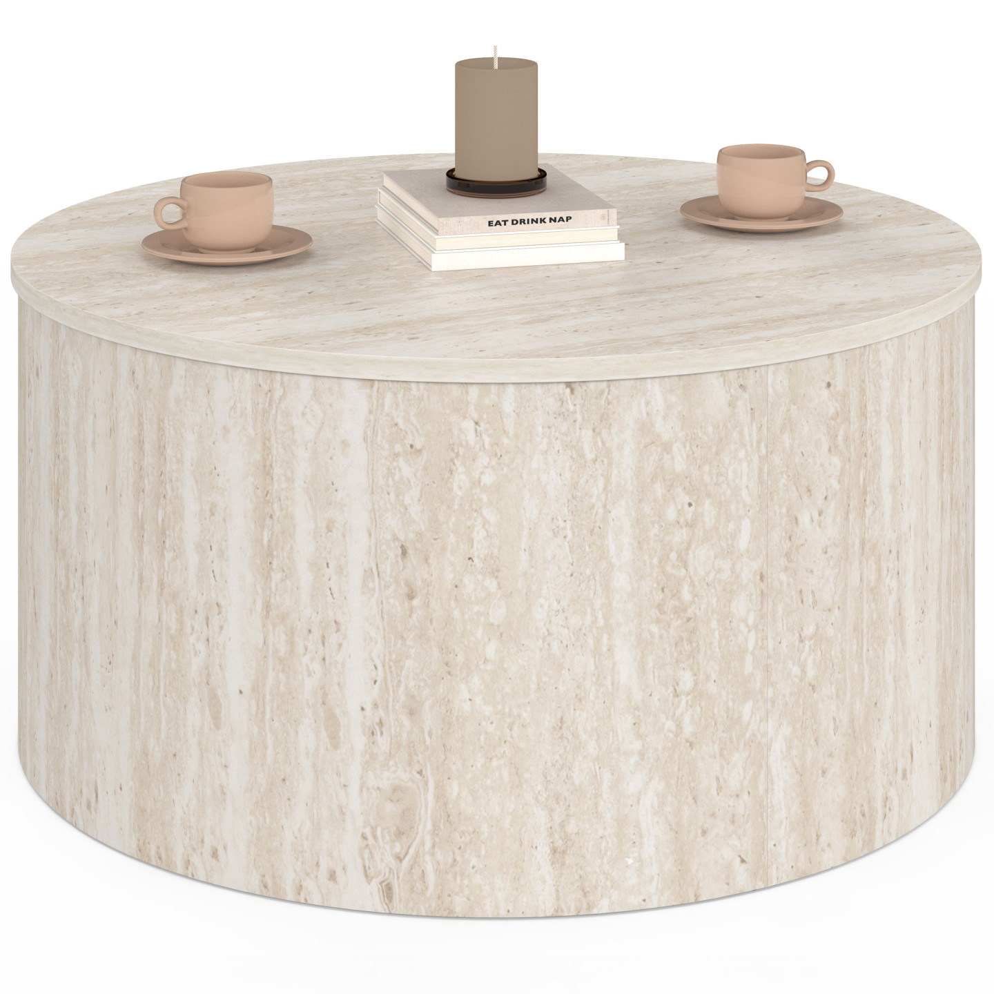 Table Basse Ronde Nova 70 Cm Bois Effet Travertin