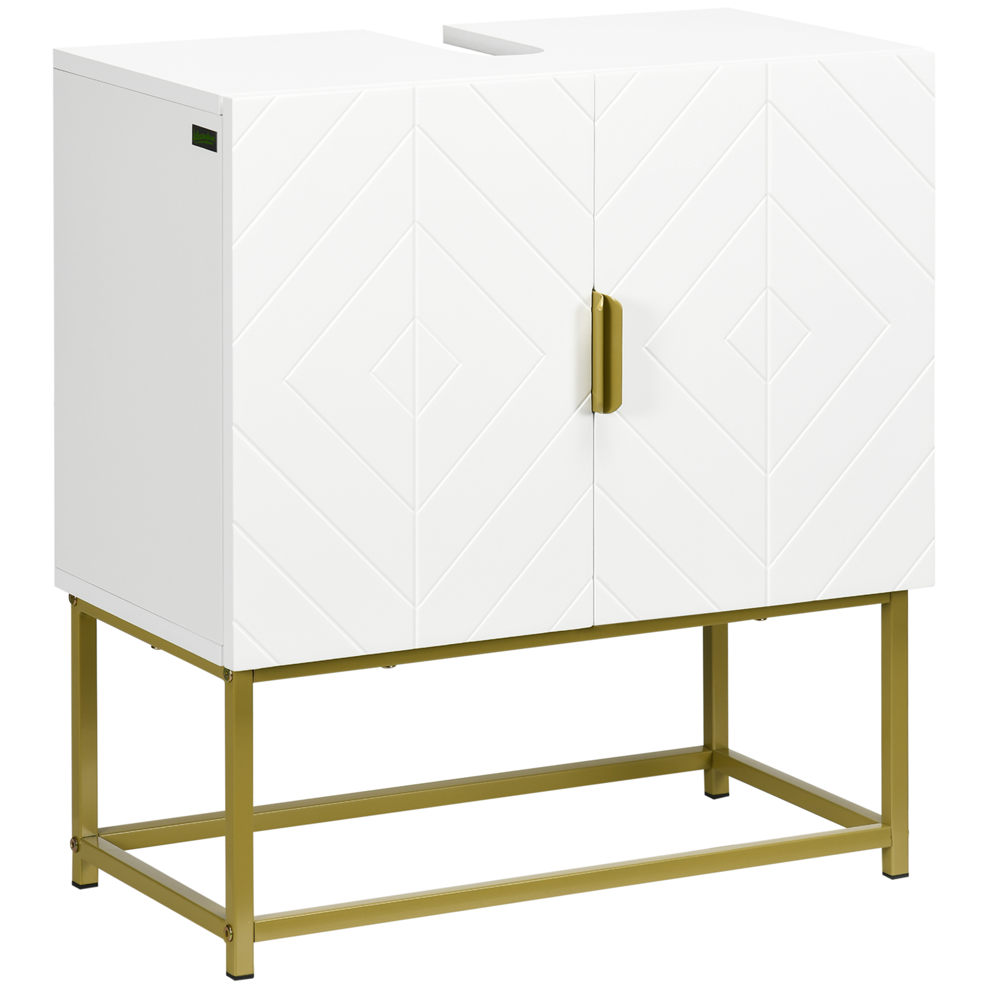 Kleankin – Meuble Sous Lavabo 60 Cm – Armoire Double Porte Avec Découpe En U – Mdf Et Acier – Base Surélevée – Blanc