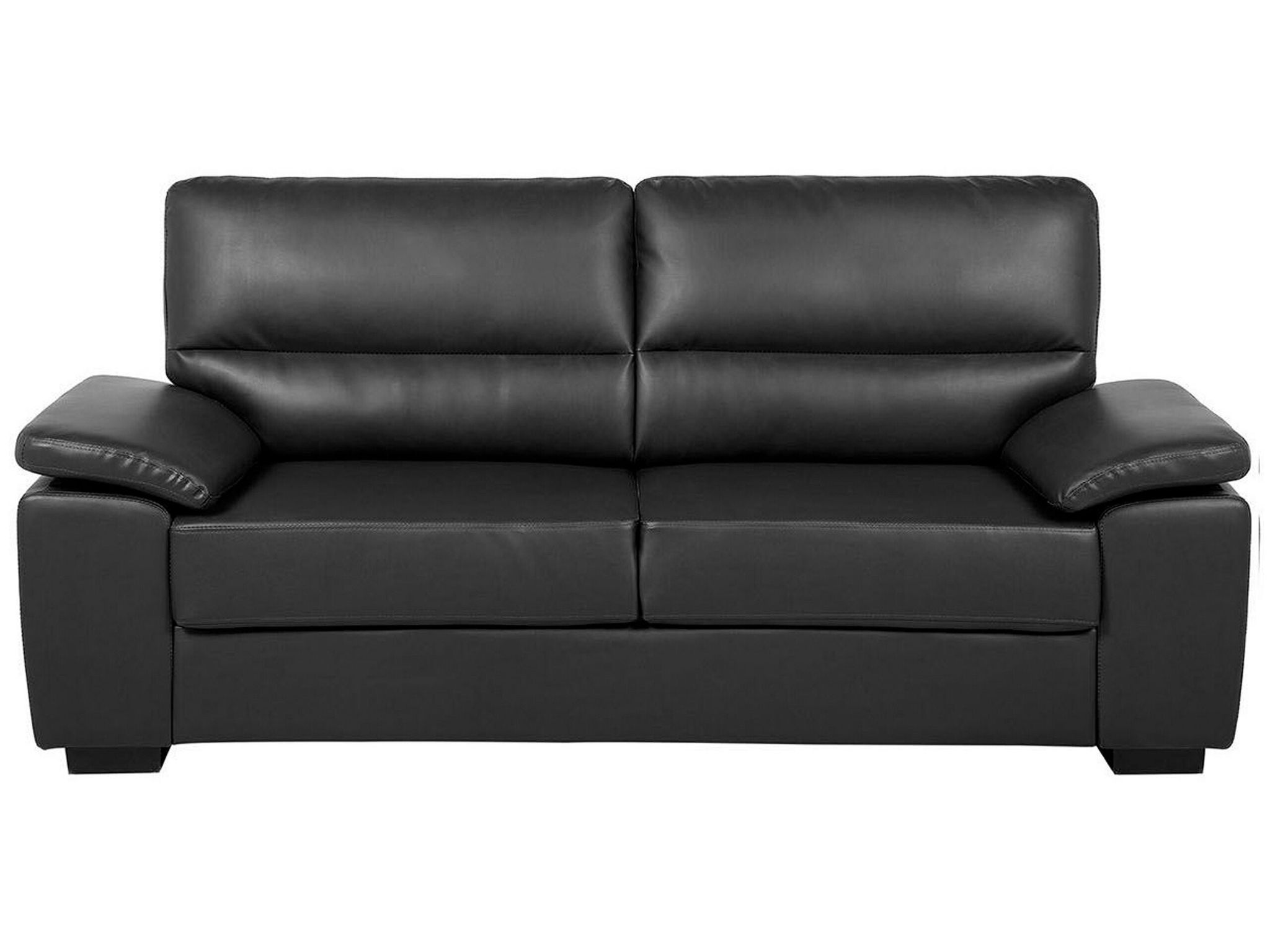 Beliani - Traditional Living Room Sofa 3 Seater Black Faux Leather Vogar