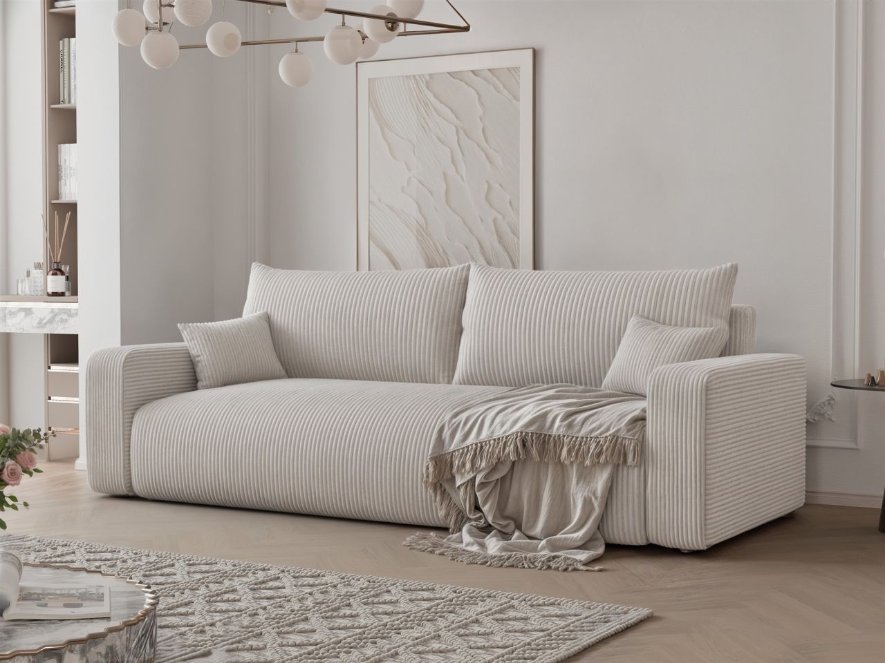 Fun Möbel Sofa 3-Sitzer Mit Schlaffunktion Luna In Stoff Poso Altweiß - Bild 2