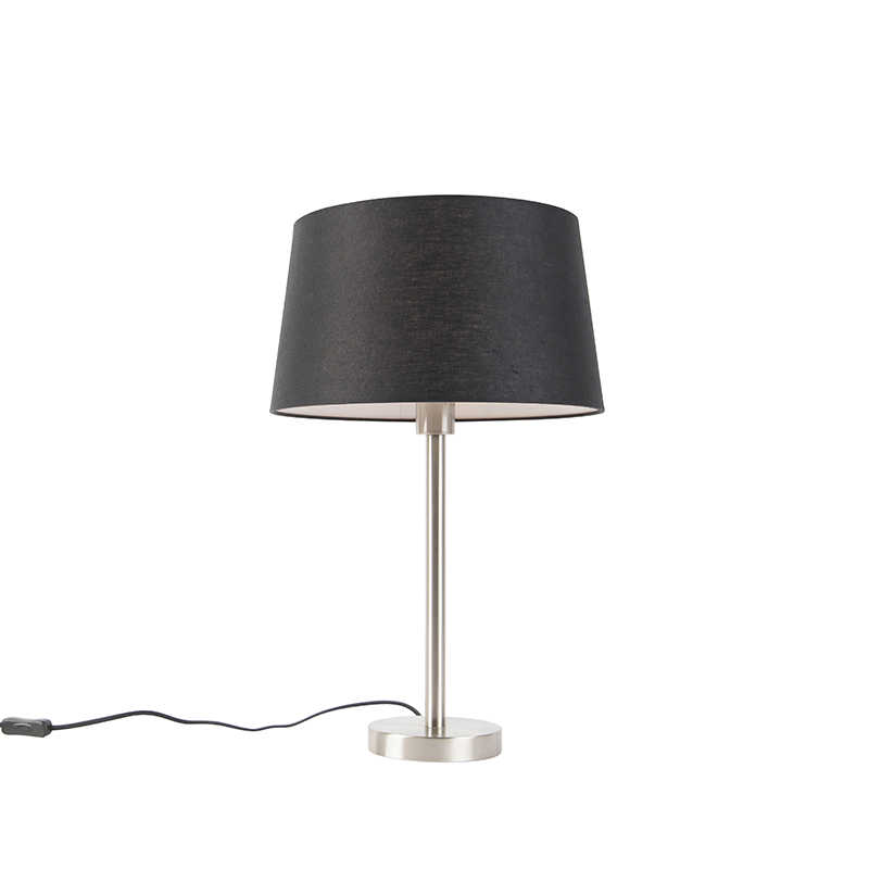 Qazqa Moderne Tischlampe Stahl Mit Schwarzem Schirm 35 Cm - Simplo