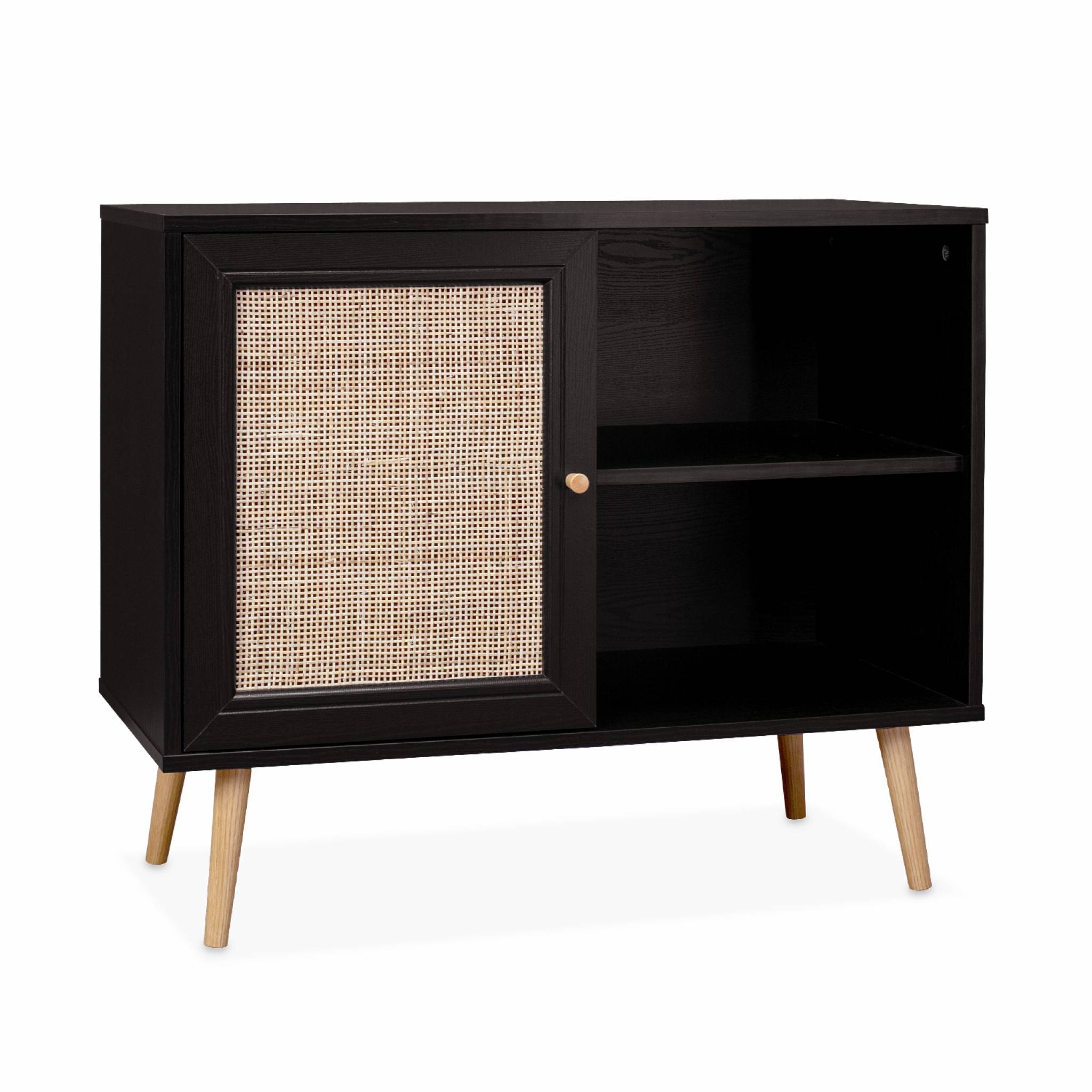 Sweeek - Meuble De Rangement En Cannage 80x39x65.8cm Bohème - Noir - 2