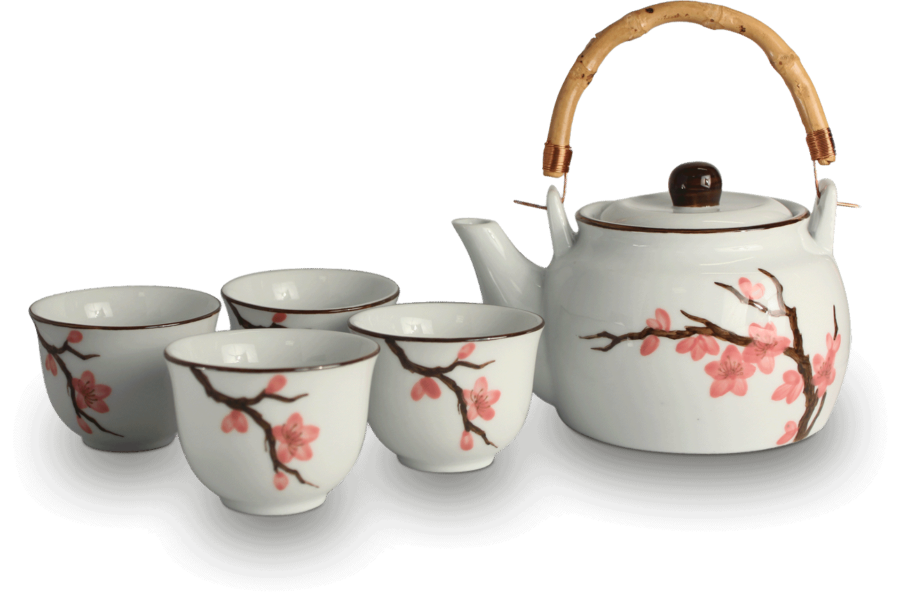 EDO-Stil Japanische Teeservice - Kirschblütenmuster (1 Teekanne + 4 Teetassen) Keramik Teeservice 800 ml - Image 2