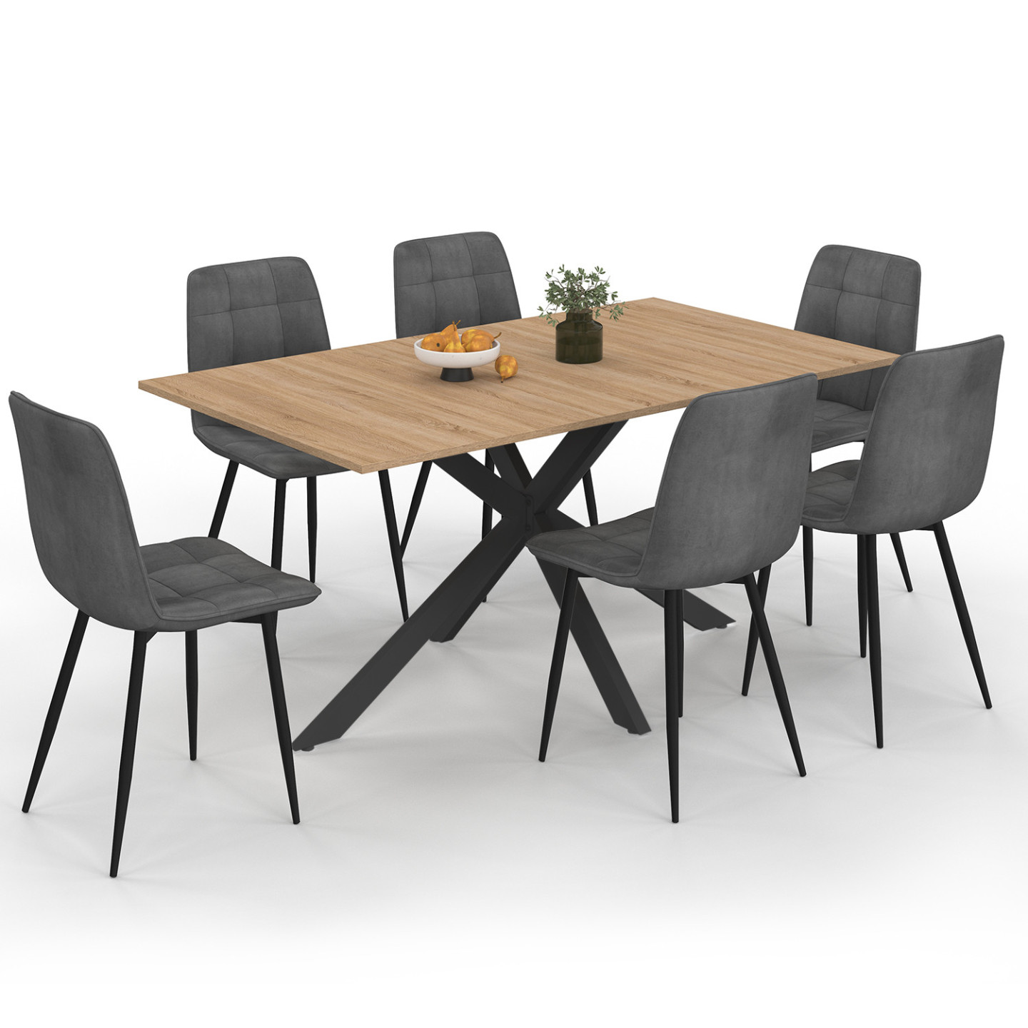 Idmarket – Ensemble Table À Manger Rectangle 160 Cm Bois Noir – 6