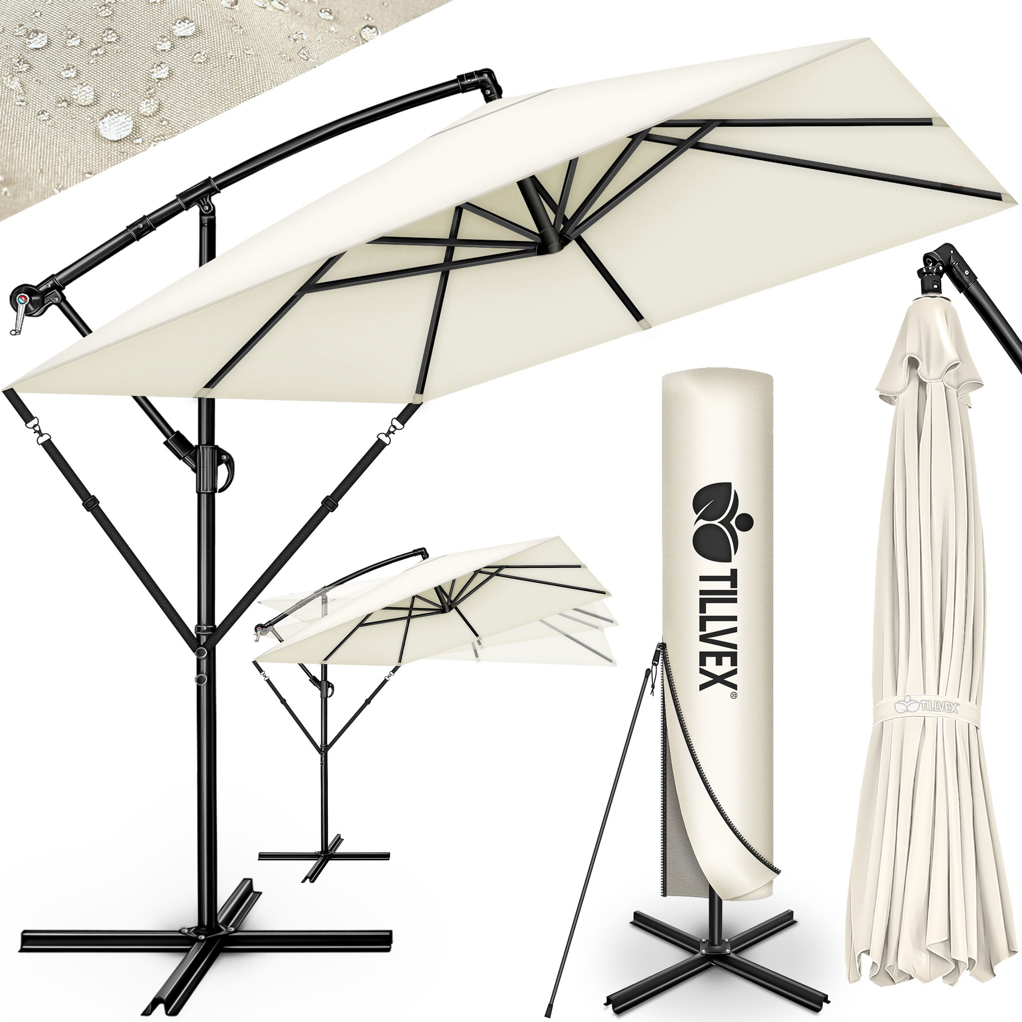 Tillvex – Parasol Déporté Rectangulaire 330 Cm En Aluminium – Housse À