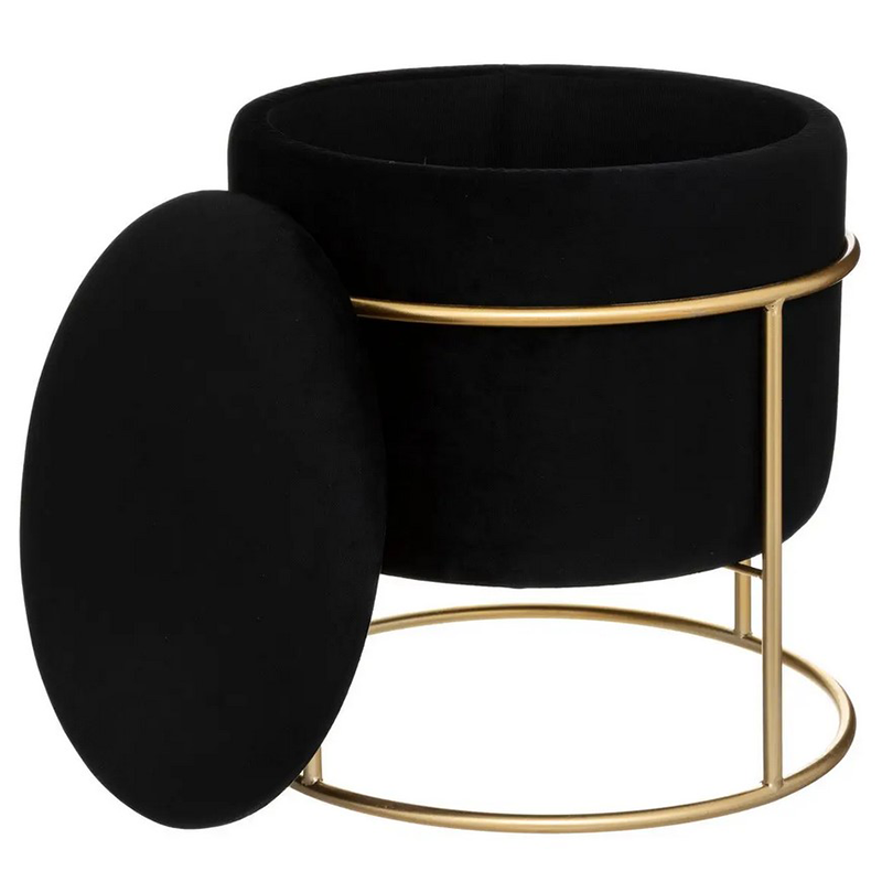 Atmosphera - Pouf Et Coffre De Rangement En Velours Noir Et Support En