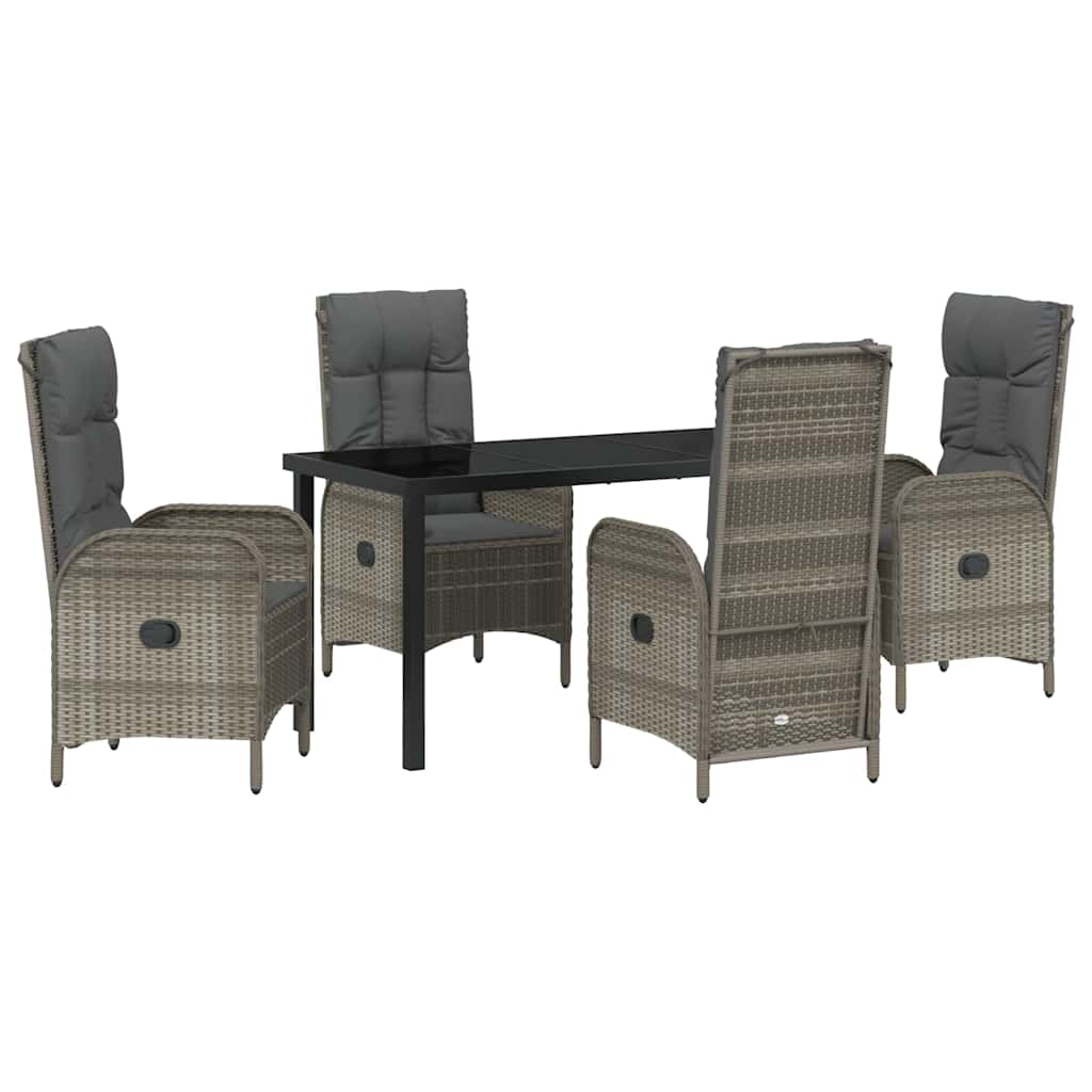 Vidaxl - Garden Dining Set With Cushion 5 Pcs Grey Poly Rattan