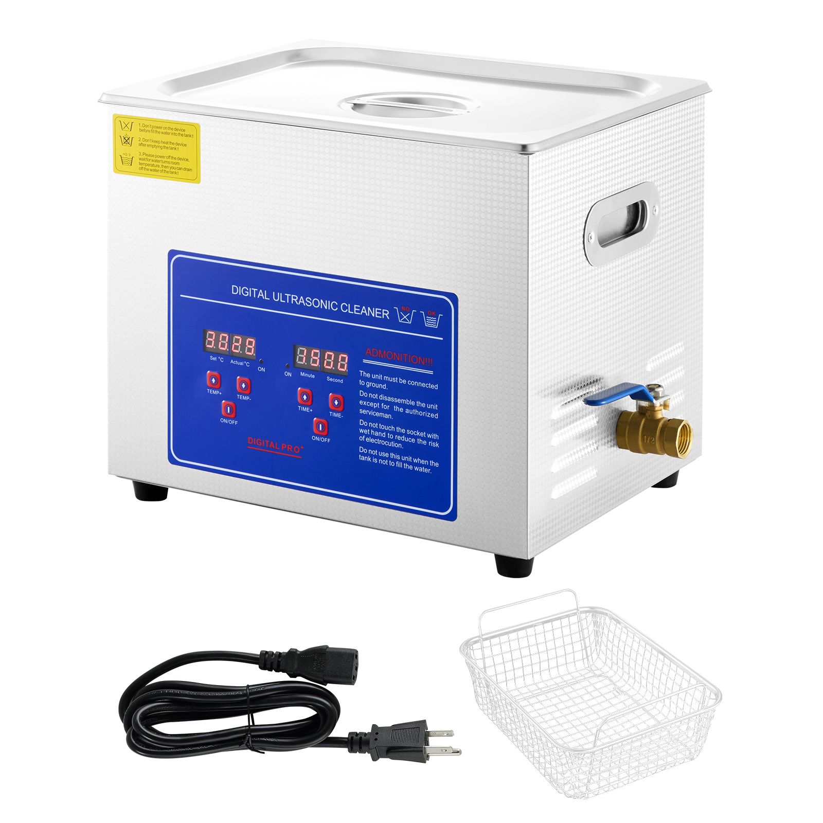 Nettoyeur à ultrasons professionnel 10 L, cuve inox SUS304, minuterie numérique et chauffage, 40 kHz, panier inclus