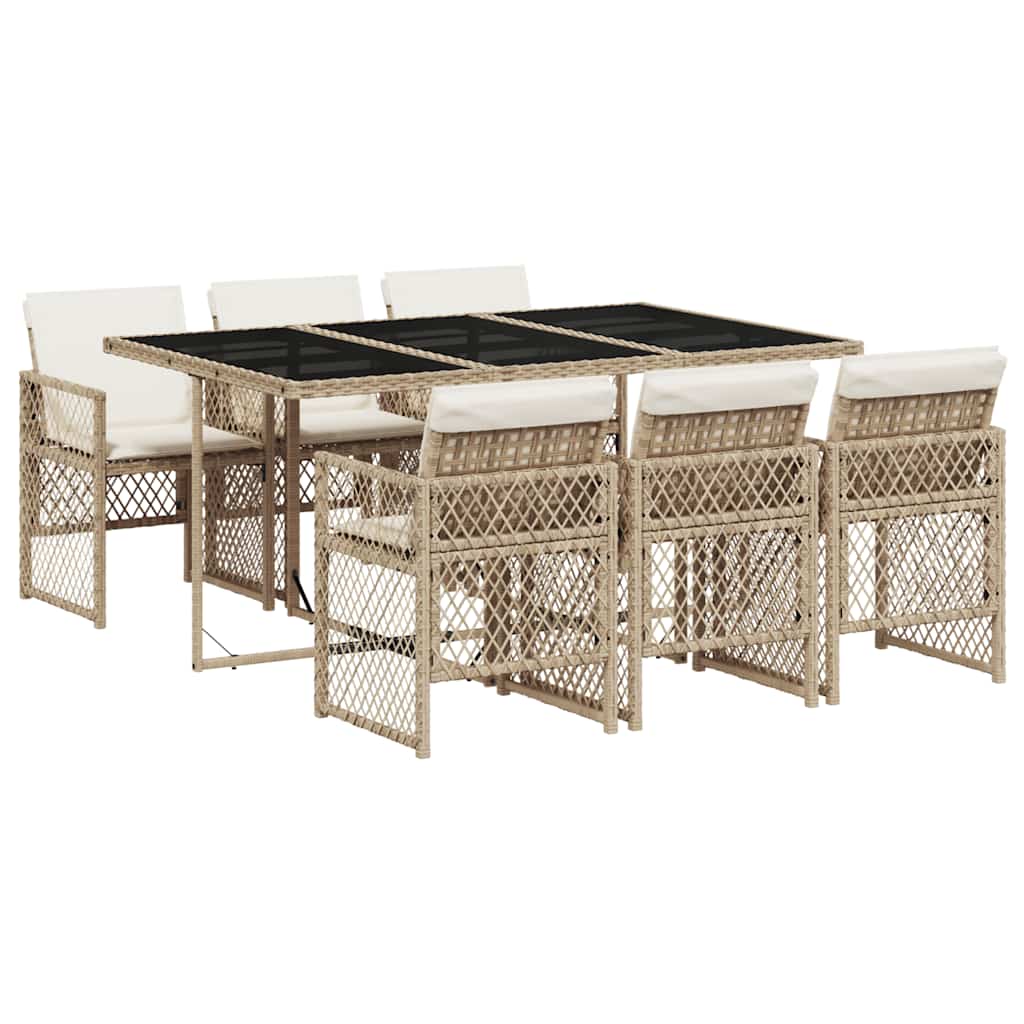7 Piece Garden Dining Set With Cushions Beige Poly Rattan Vidaxl